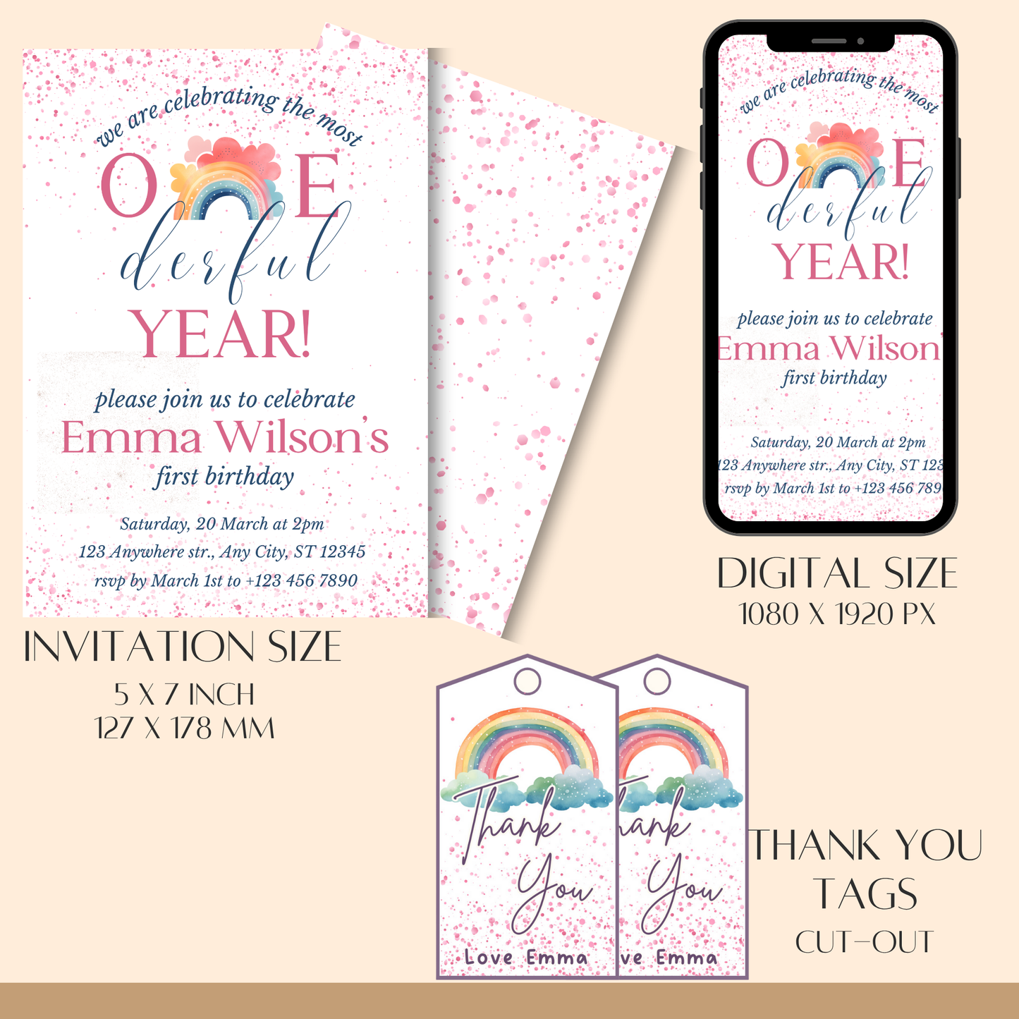 “One-derful” First Birthday Invitation Template
