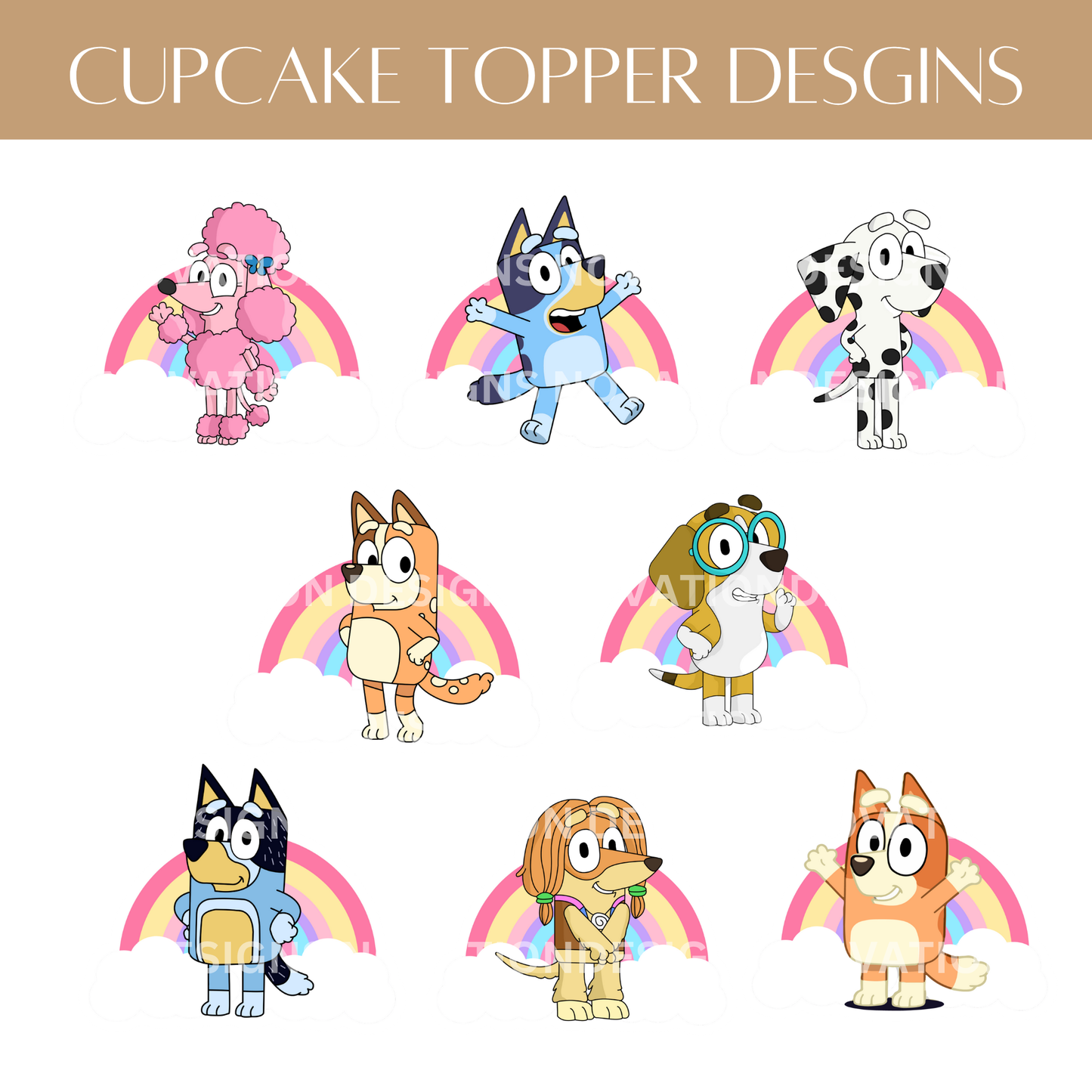 Printable Rainbow Bluey Cupcake Toppers