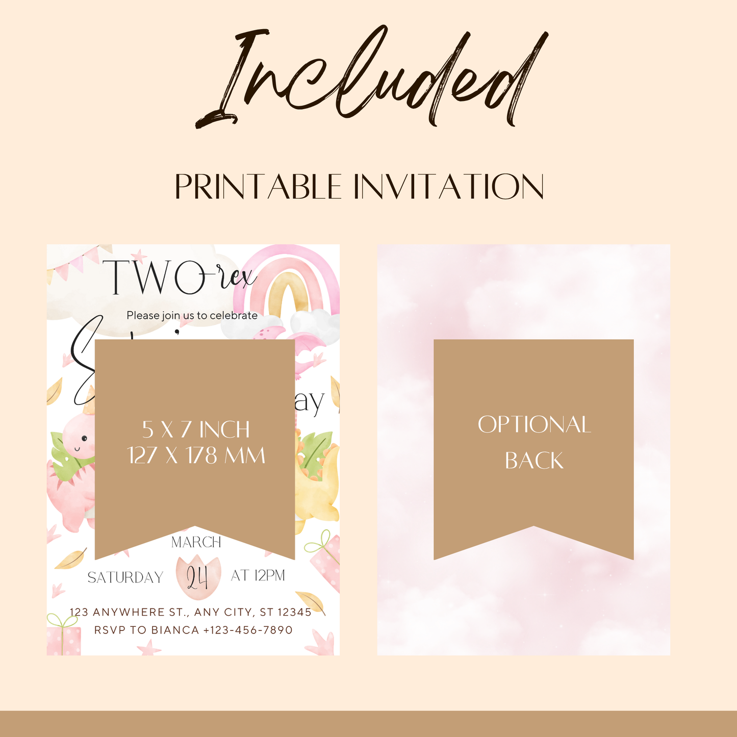 “Two-Rex” Dinosaur Birthday Invitation Template