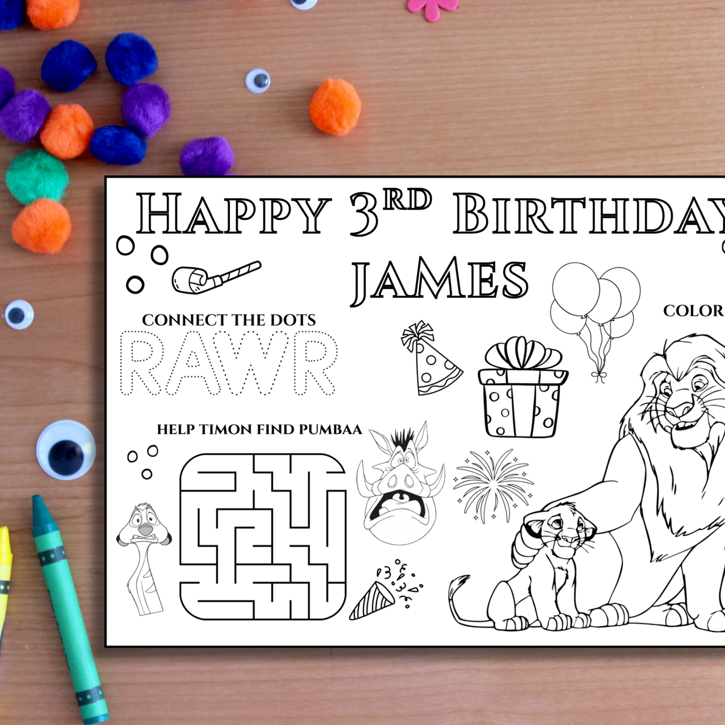 Editable Lion King Birthday Coloring Activity
