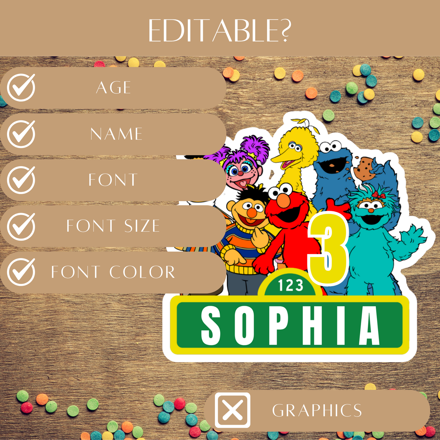 Editable Sesame Street Cake Topper – Digital Download