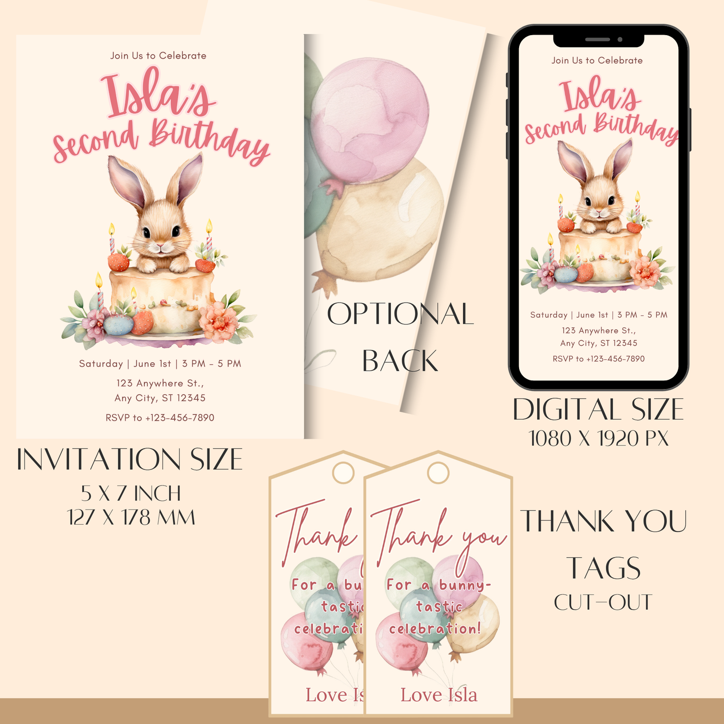 Bunny-Themed Birthday Invitation Template