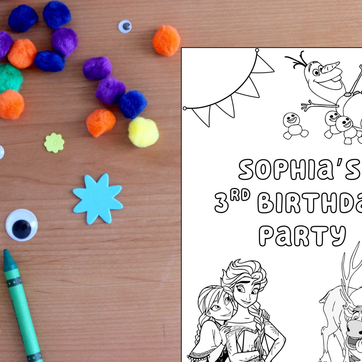 Editable Frozen Birthday Coloring Activity – Digital Download