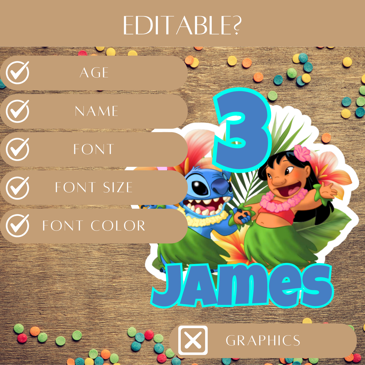 Editable Lilo & Stitch Cake Topper – Digital Download