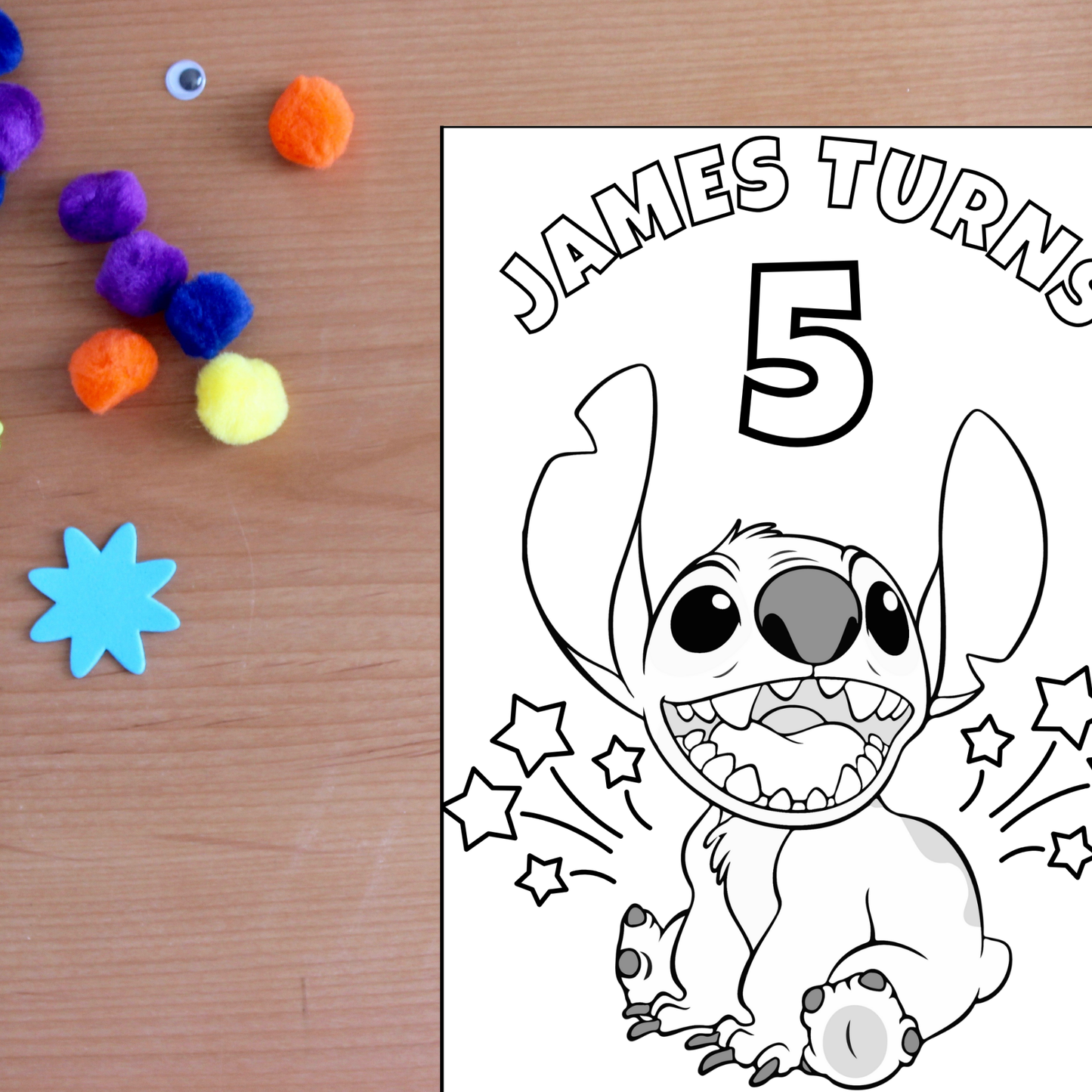 Printable Lilo & Stitch Birthday Coloring Activity – Editable Template – Digital Download