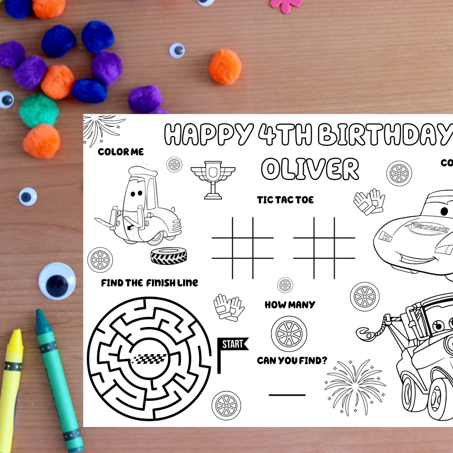 Editable Cars Theme Birthday Activity