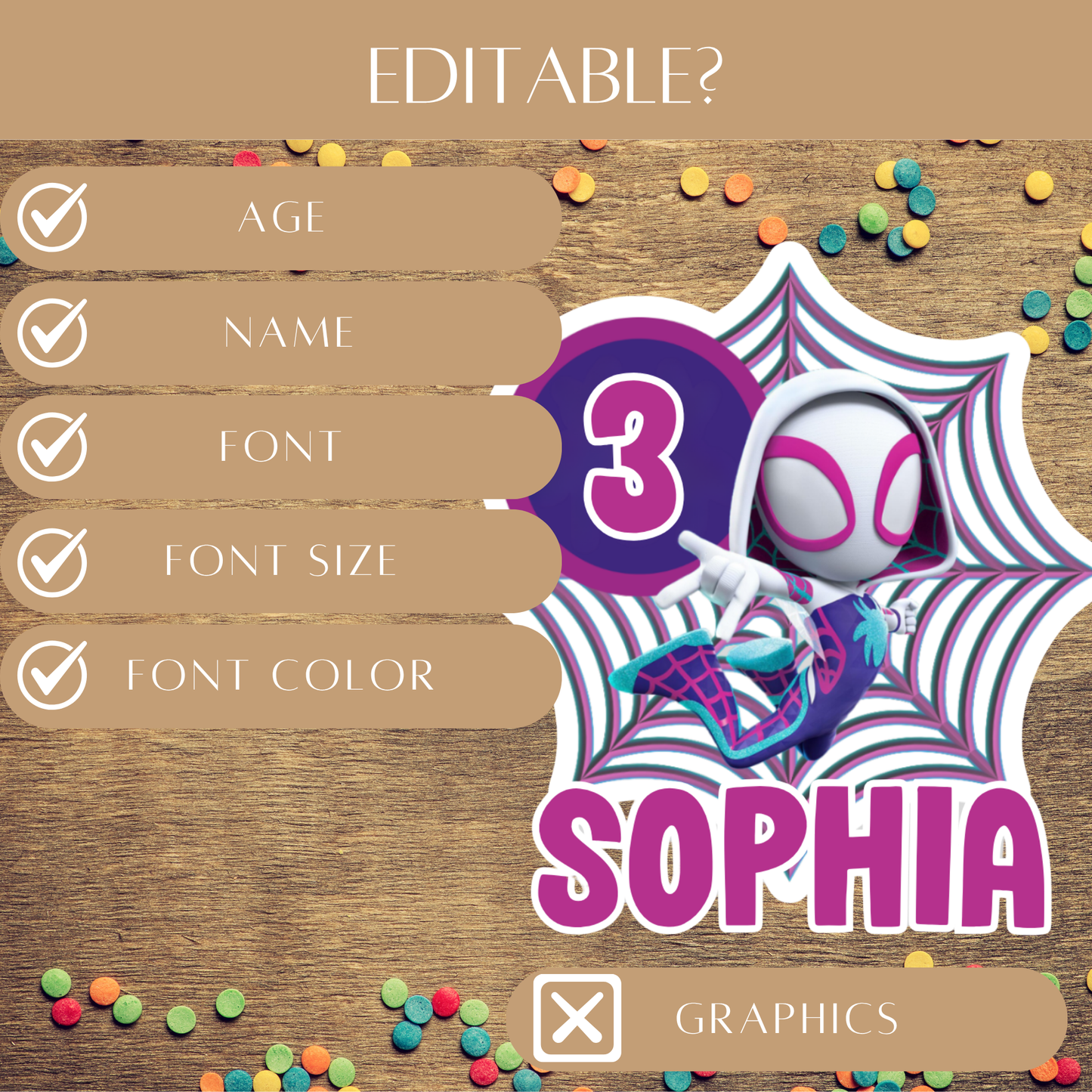 Editable Ghost-Spider Cake Topper – Digital Download
