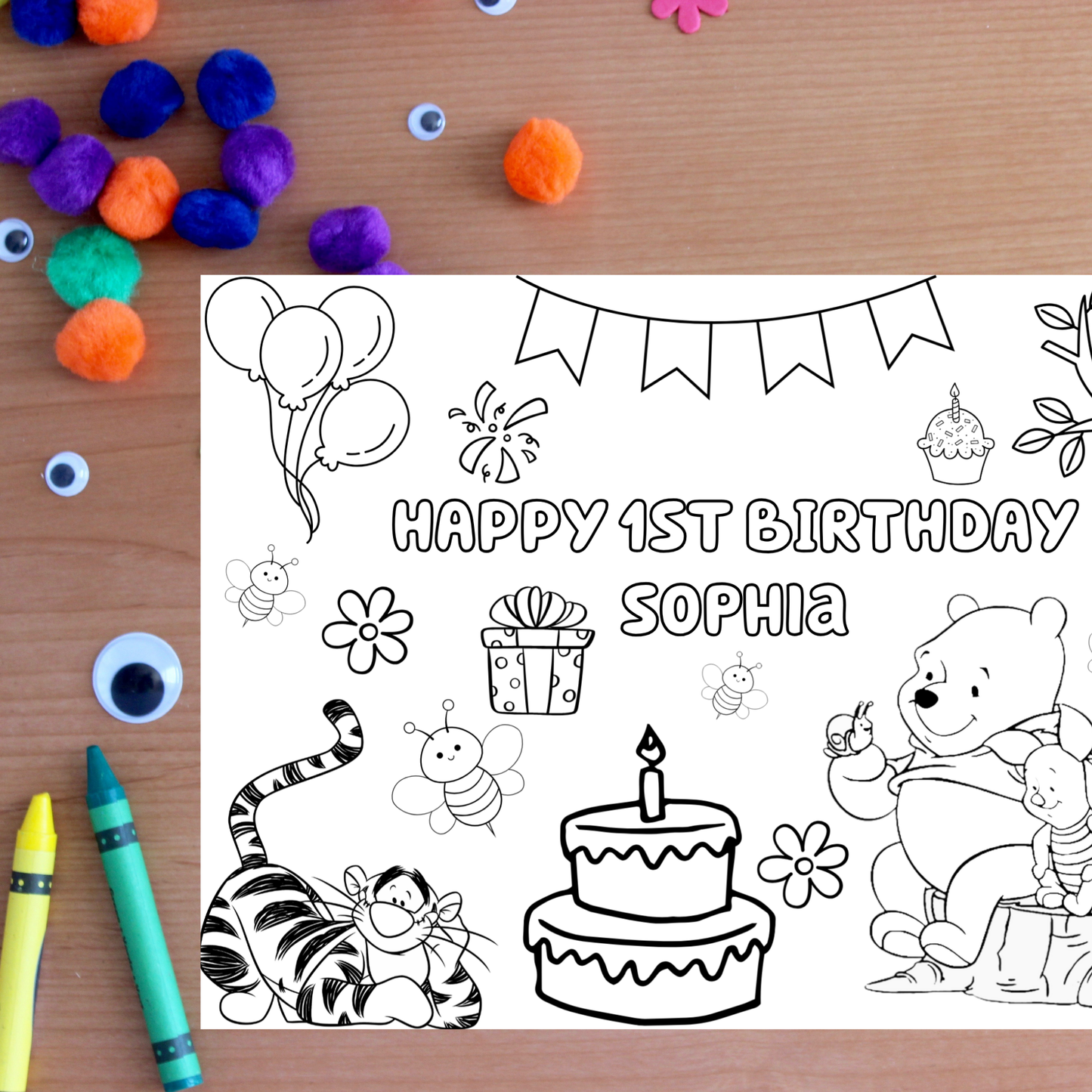 Editable Winnie the Pooh Birthday Coloring Activity – Digital Download