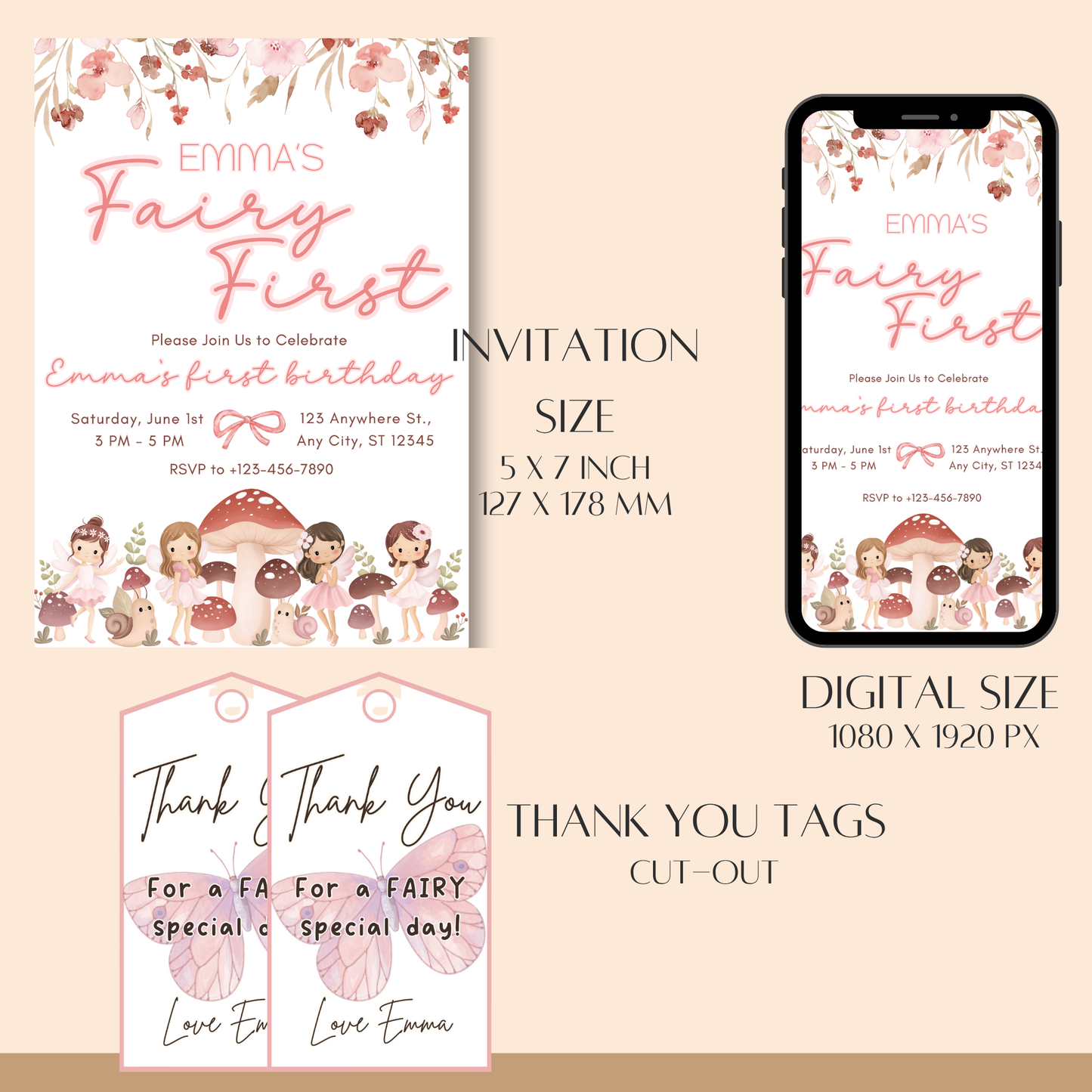 "Fairy First" Birthday Invitation