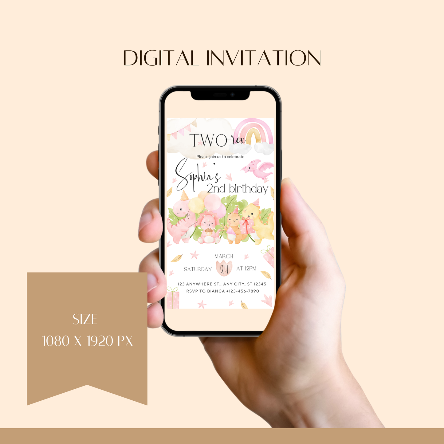 “Two-Rex” Dinosaur Birthday Invitation Template