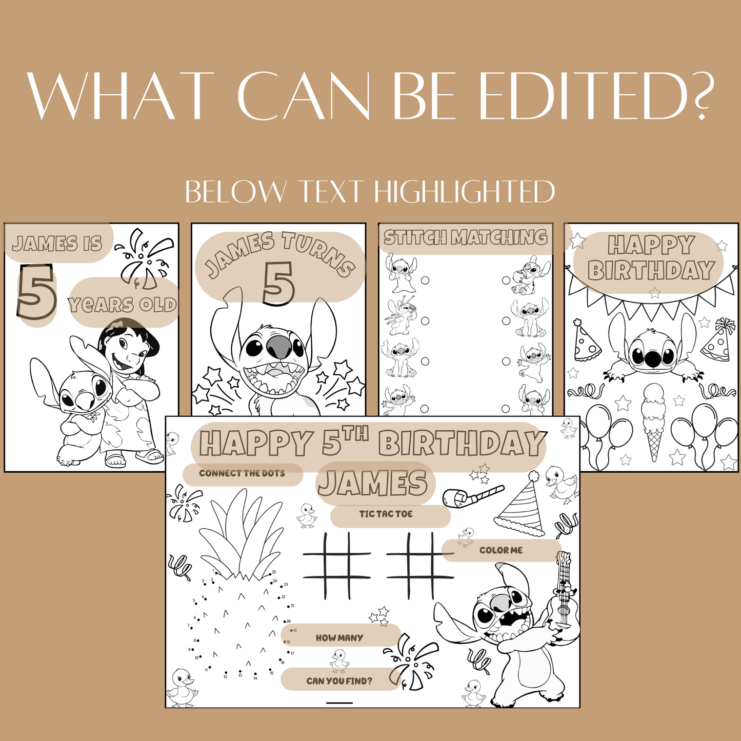 Printable Lilo & Stitch Birthday Coloring Activity – Editable Template – Digital Download