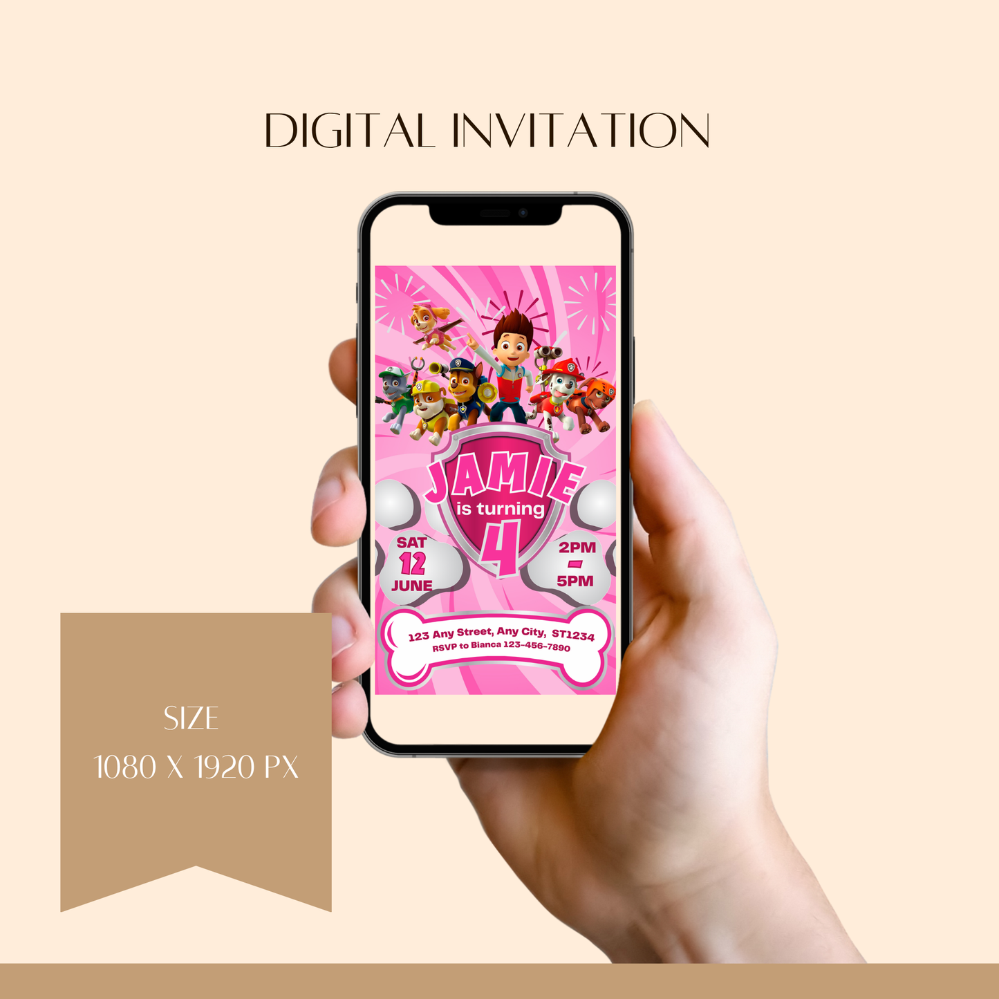 Pink Paw Patrol Birthday Invitation Template