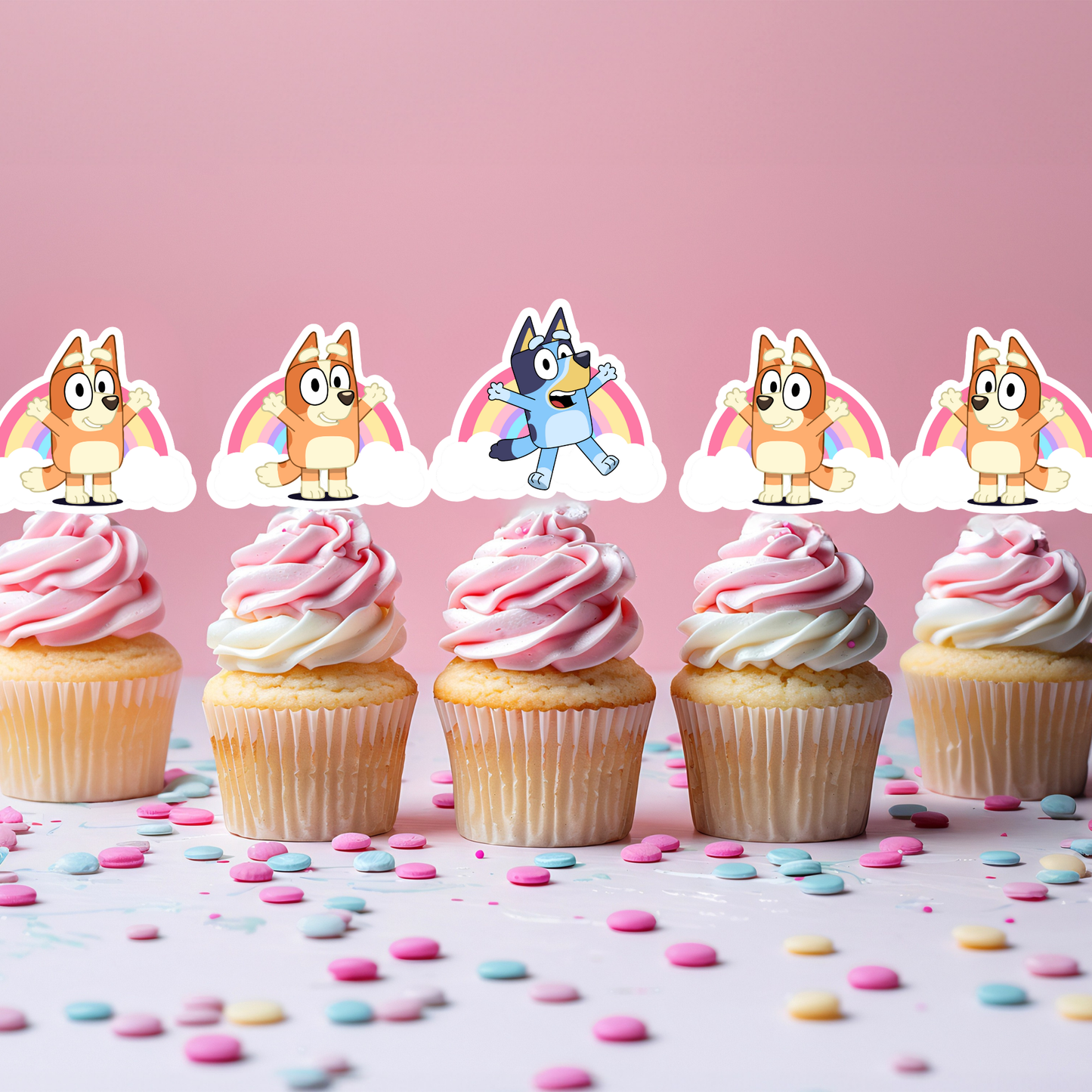 Printable Rainbow Bluey Cupcake Toppers