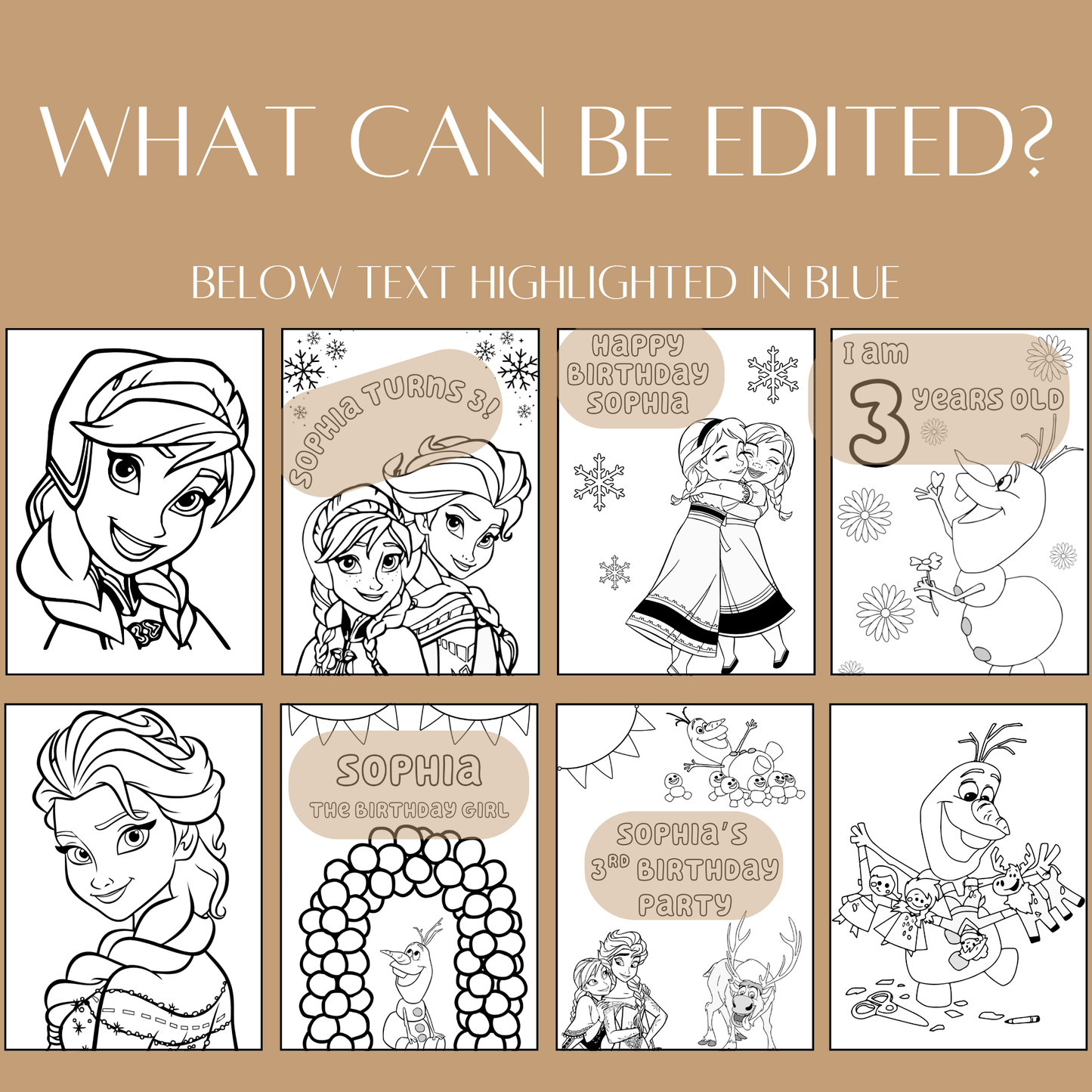 Editable Frozen Birthday Coloring Activity – Digital Download