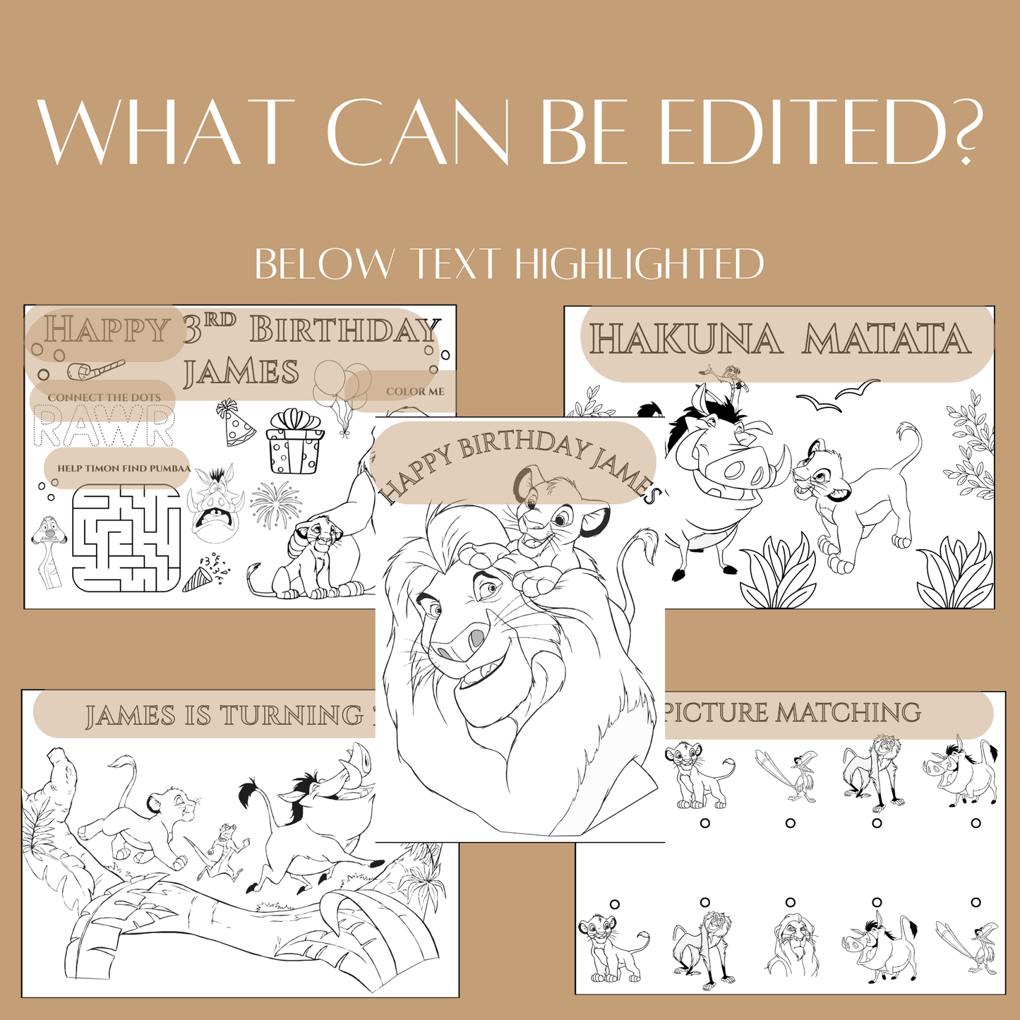 Editable Lion King Birthday Coloring Activity
