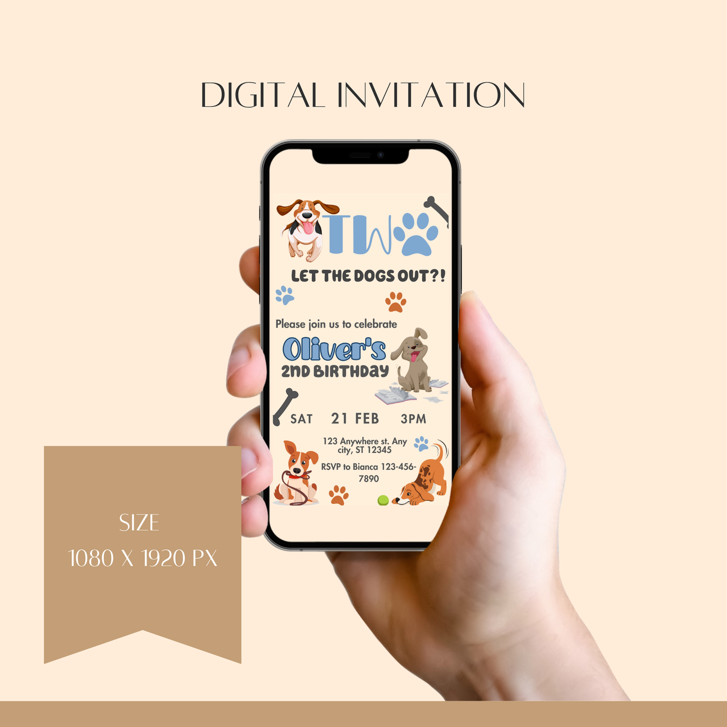 "TWO Let the Dogs Out!?" Birthday Invitation