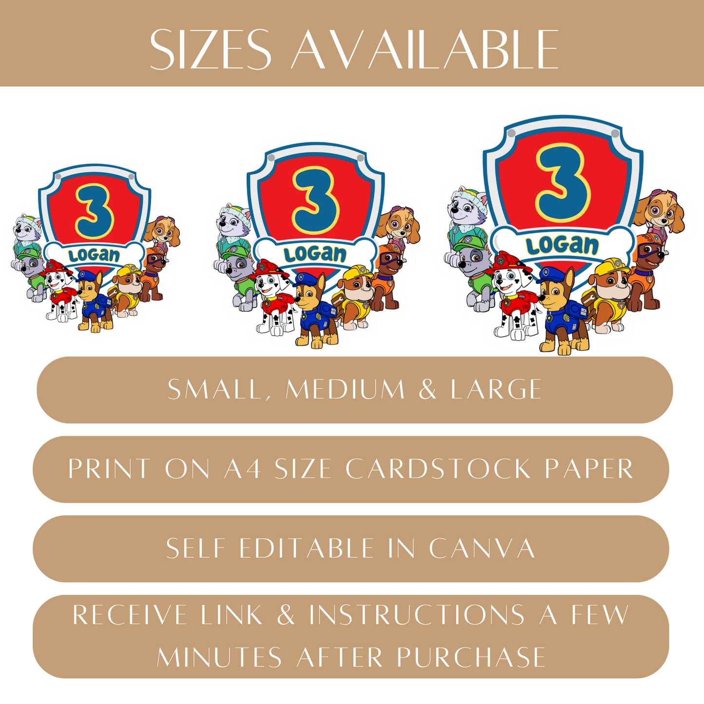 Editable Paw Patrol Cake Topper