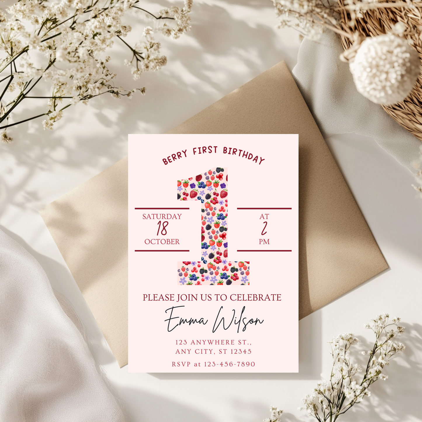 “Berry First” Birthday Invitation