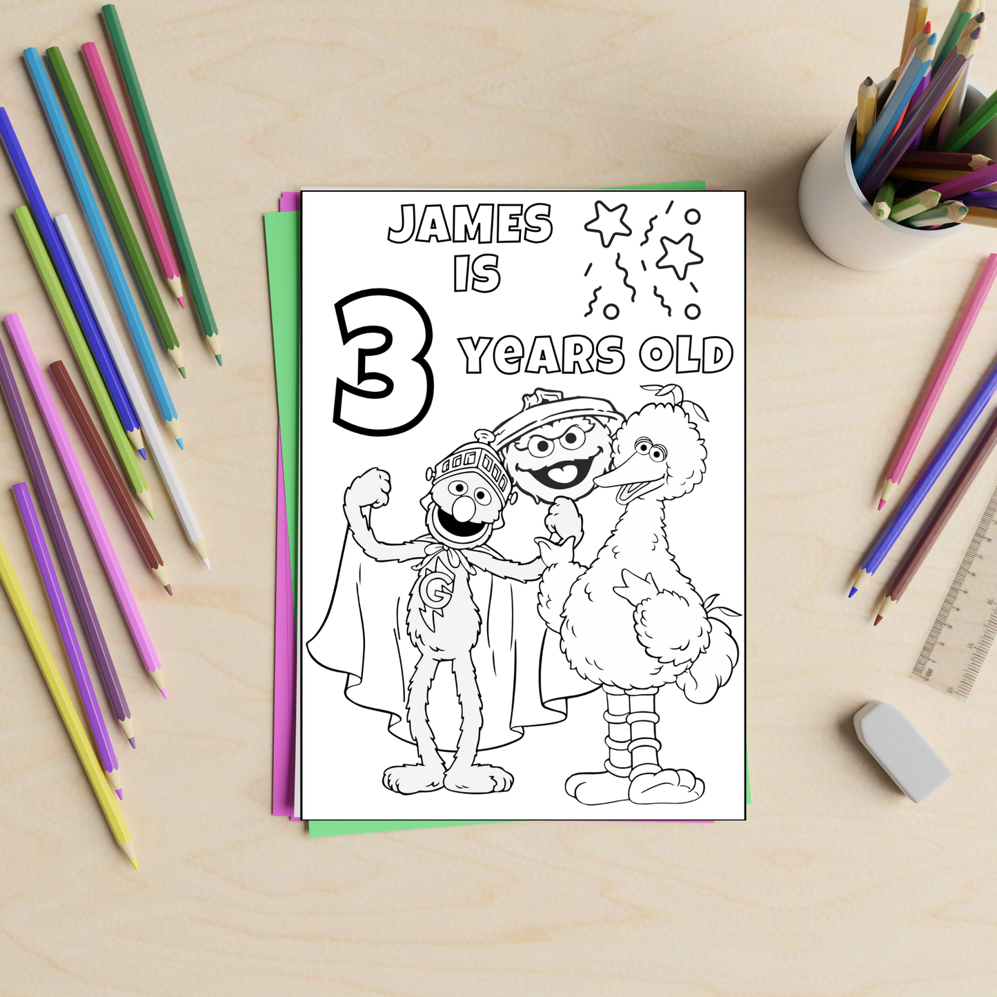 Editable Sesame Street Birthday Coloring Pages – Digital Download