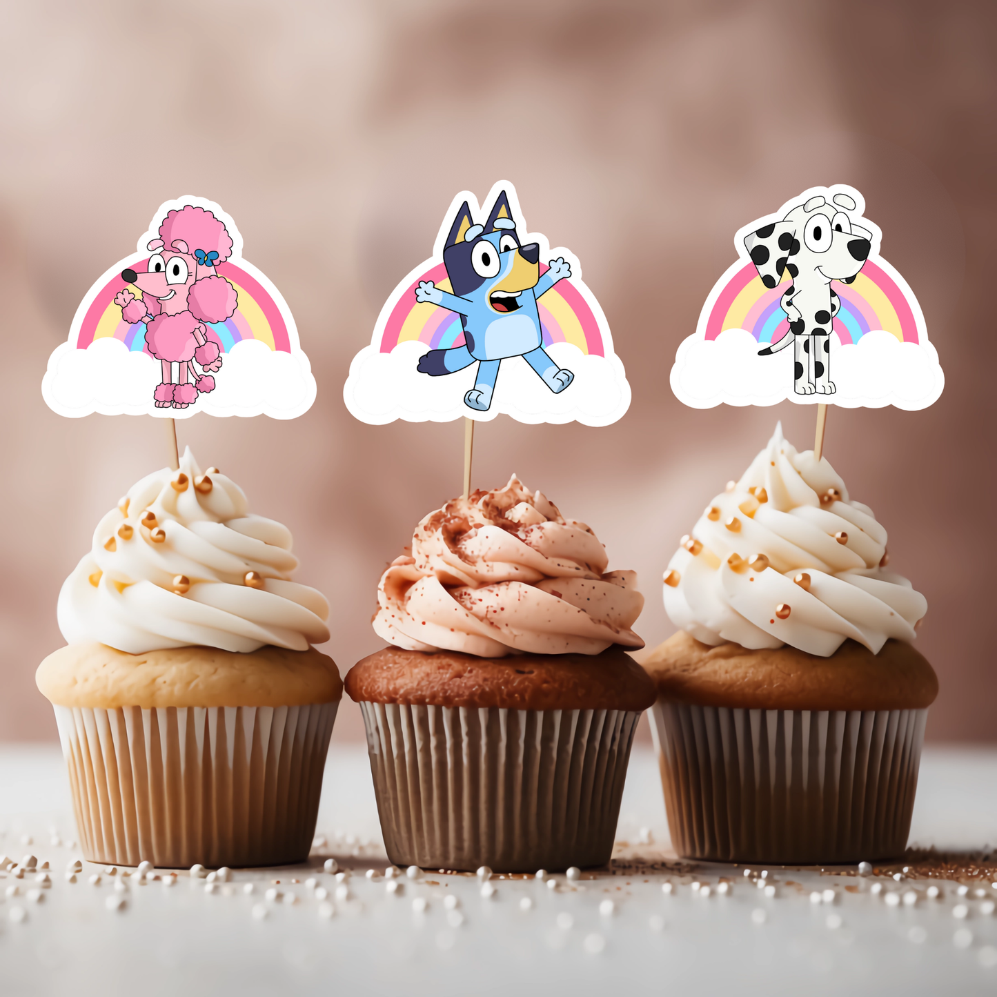 Printable Rainbow Bluey Cupcake Toppers
