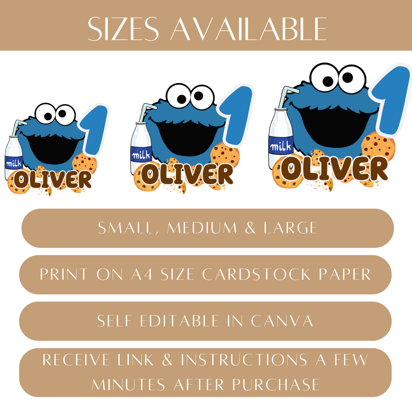 Editable Cookie Monster Cake Topper – Digital Download