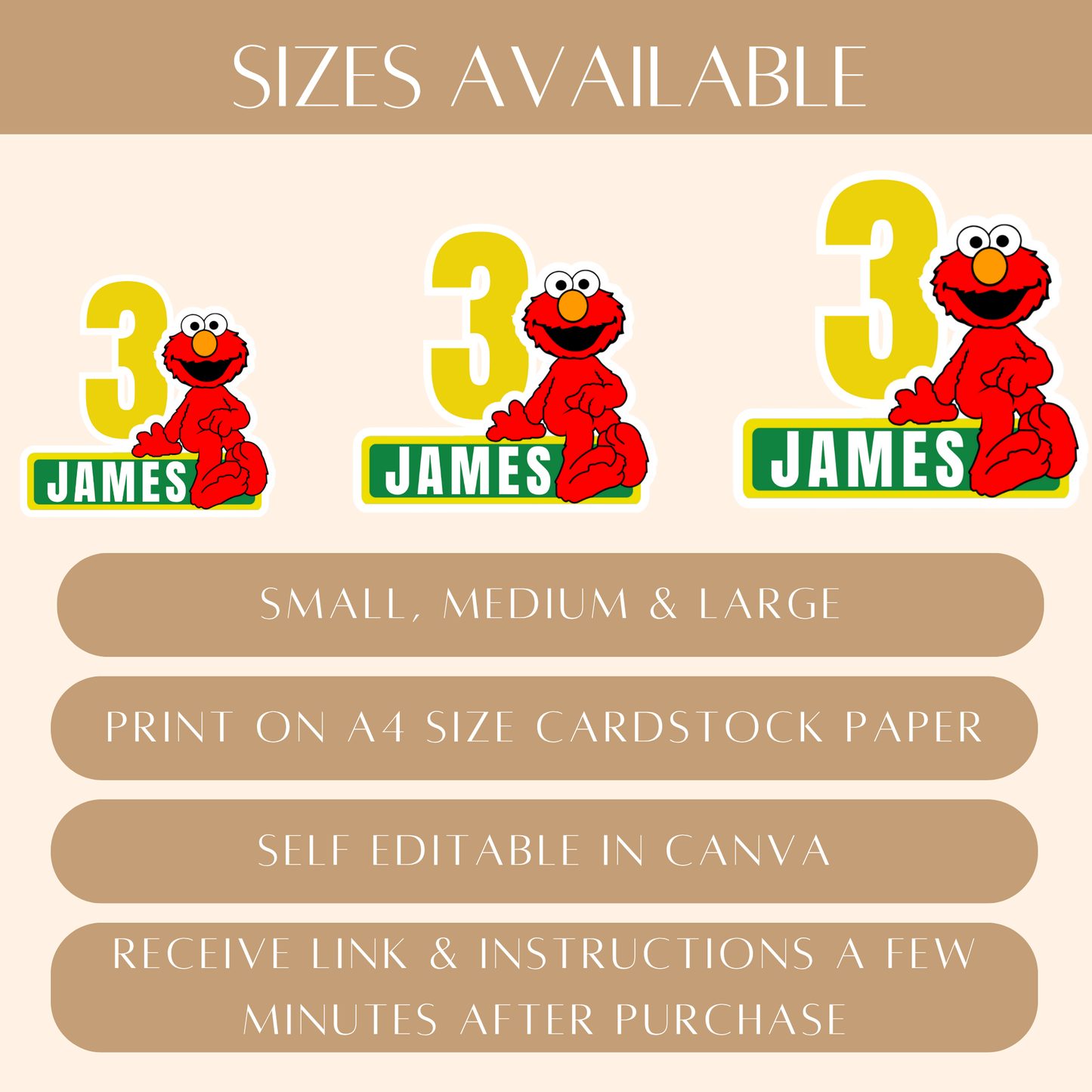 Editable Elmo Cake Topper – Digital Download