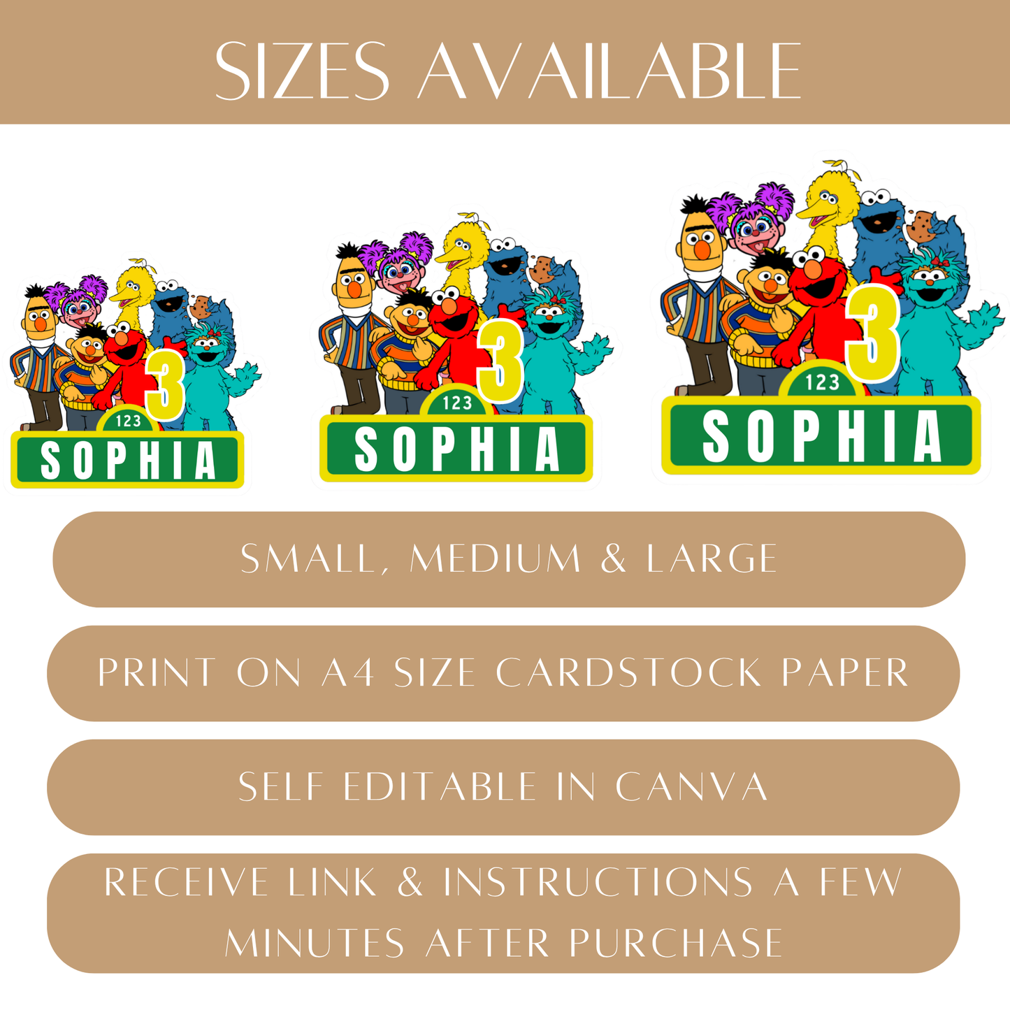 Editable Sesame Street Cake Topper – Digital Download