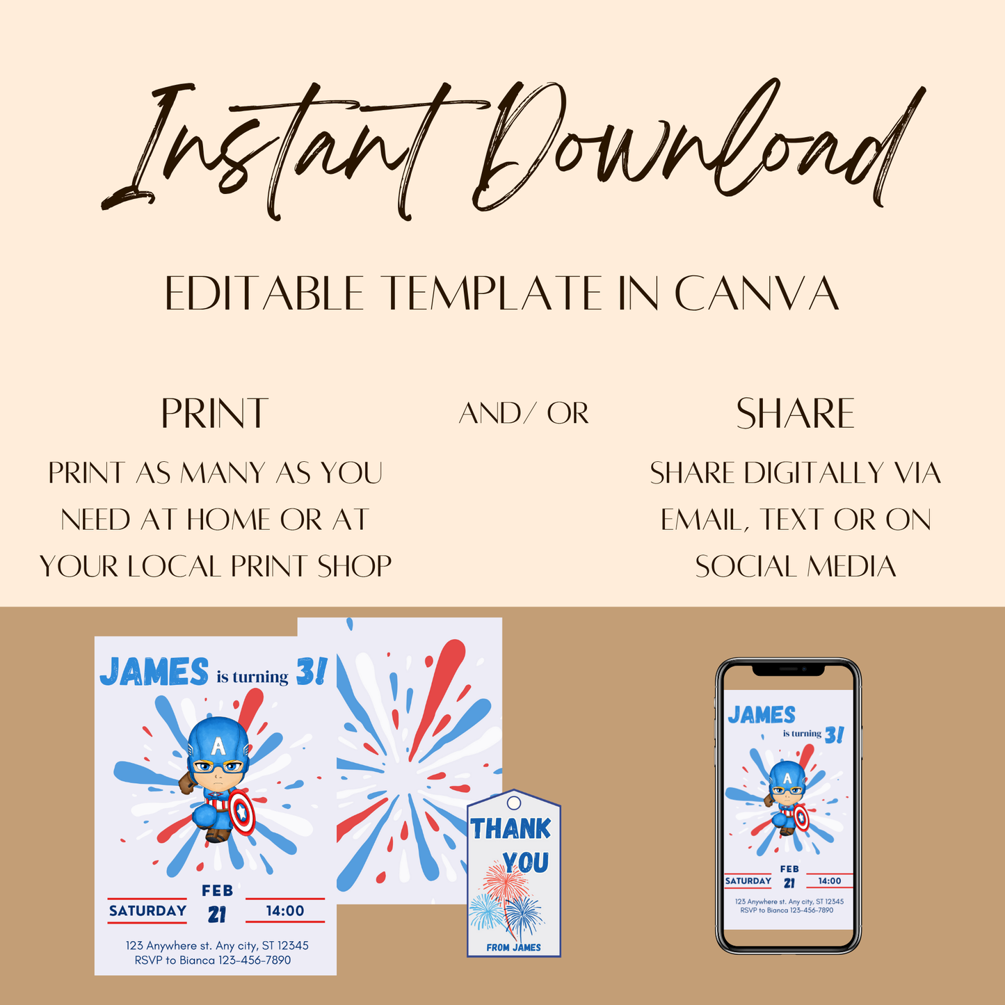 Captain America-Themed Birthday Invitation