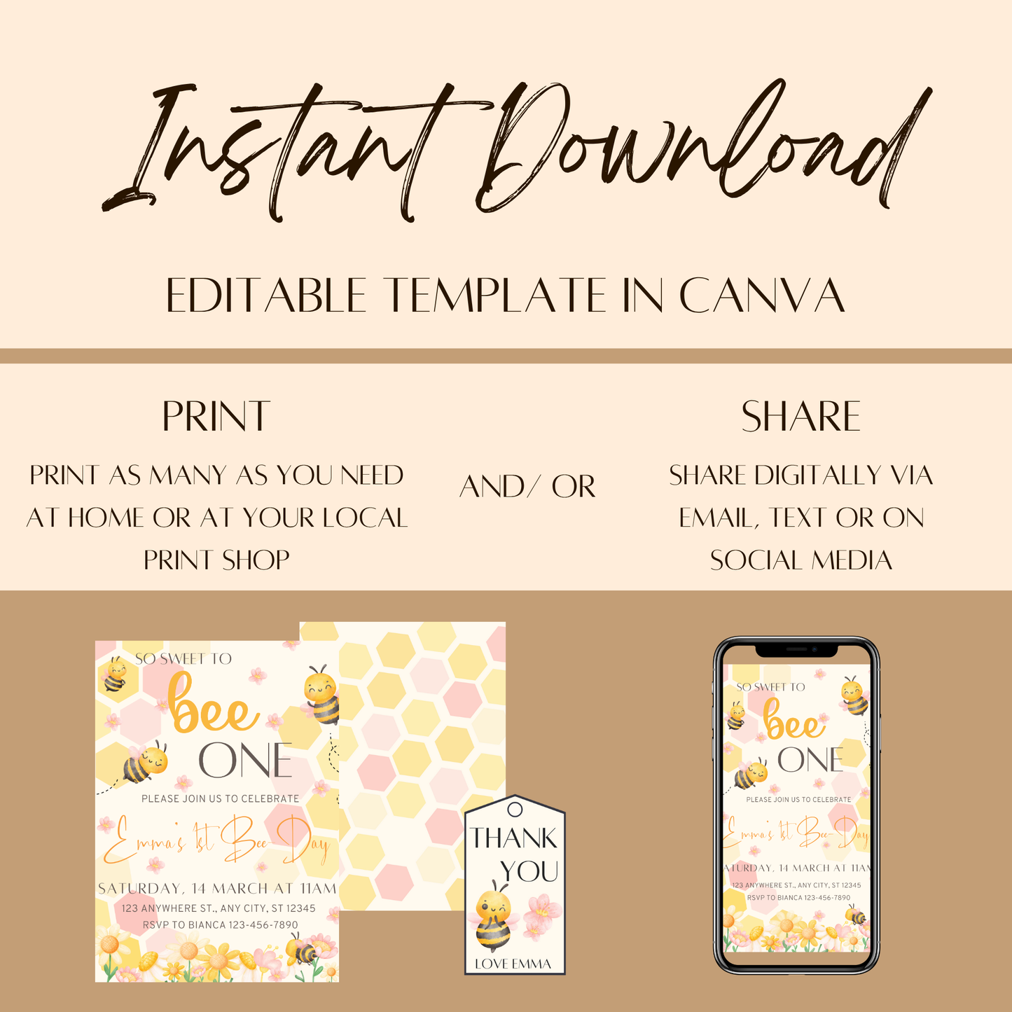 "Sweet to Bee" Themed Birthday Invitation Template