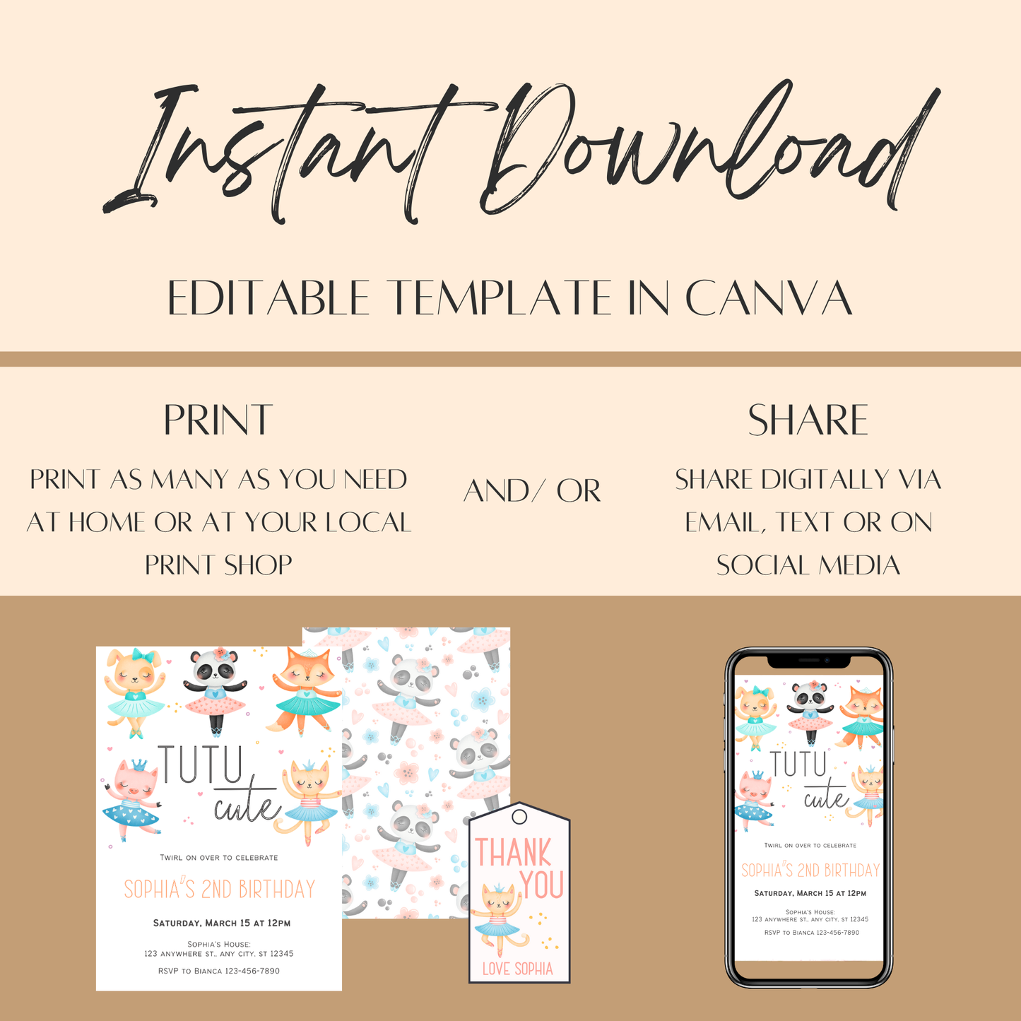 “Tutu Cute” Ballerina-Themed Birthday Invitation