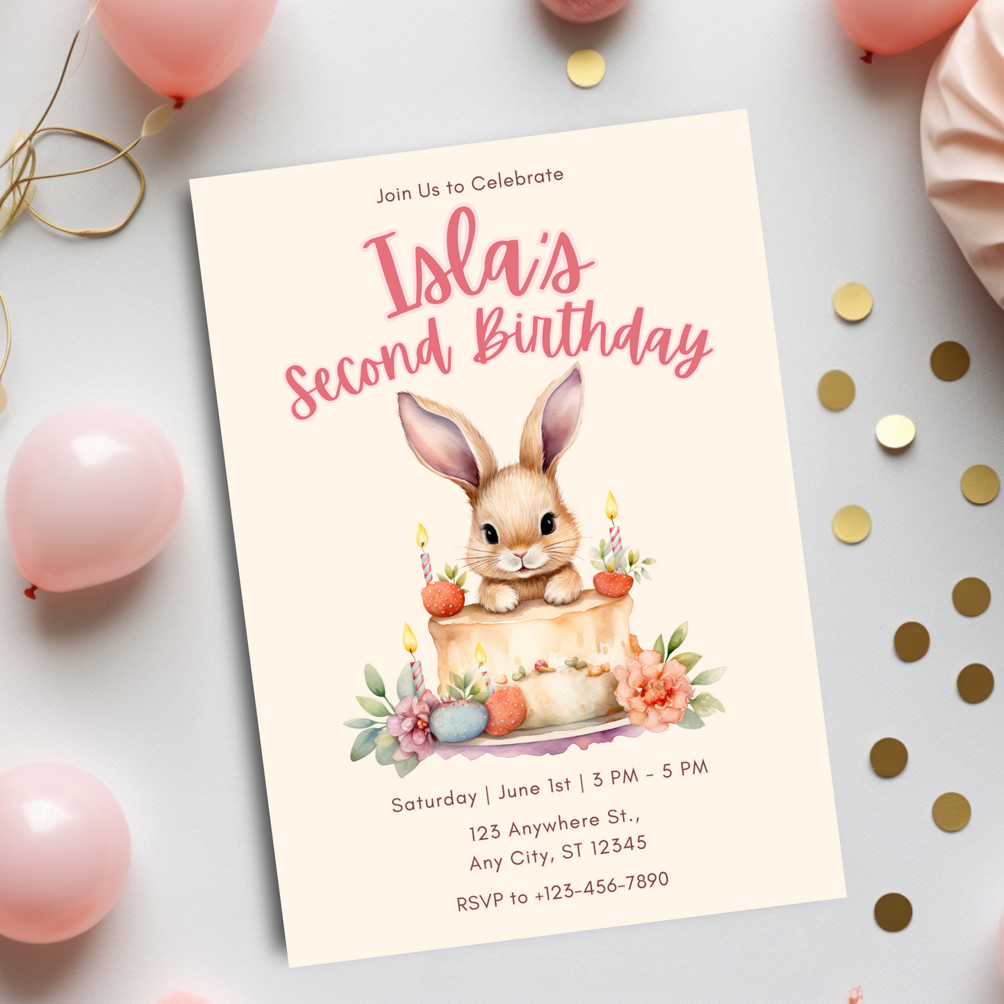 Bunny-Themed Birthday Invitation Template