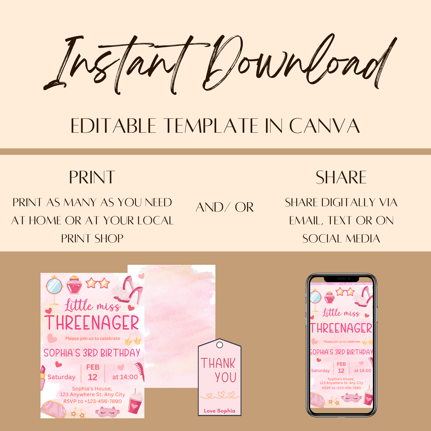 "Threenager" Birthday Invitation Template