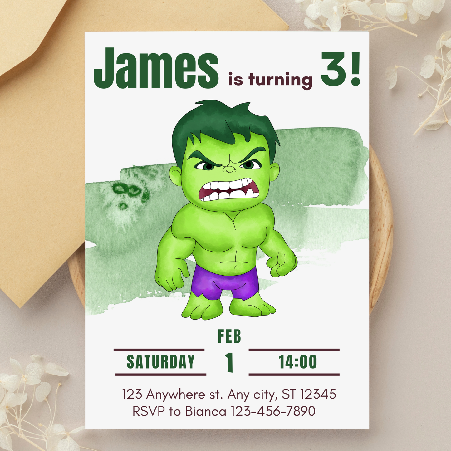 Hulk-Themed Birthday Invitation