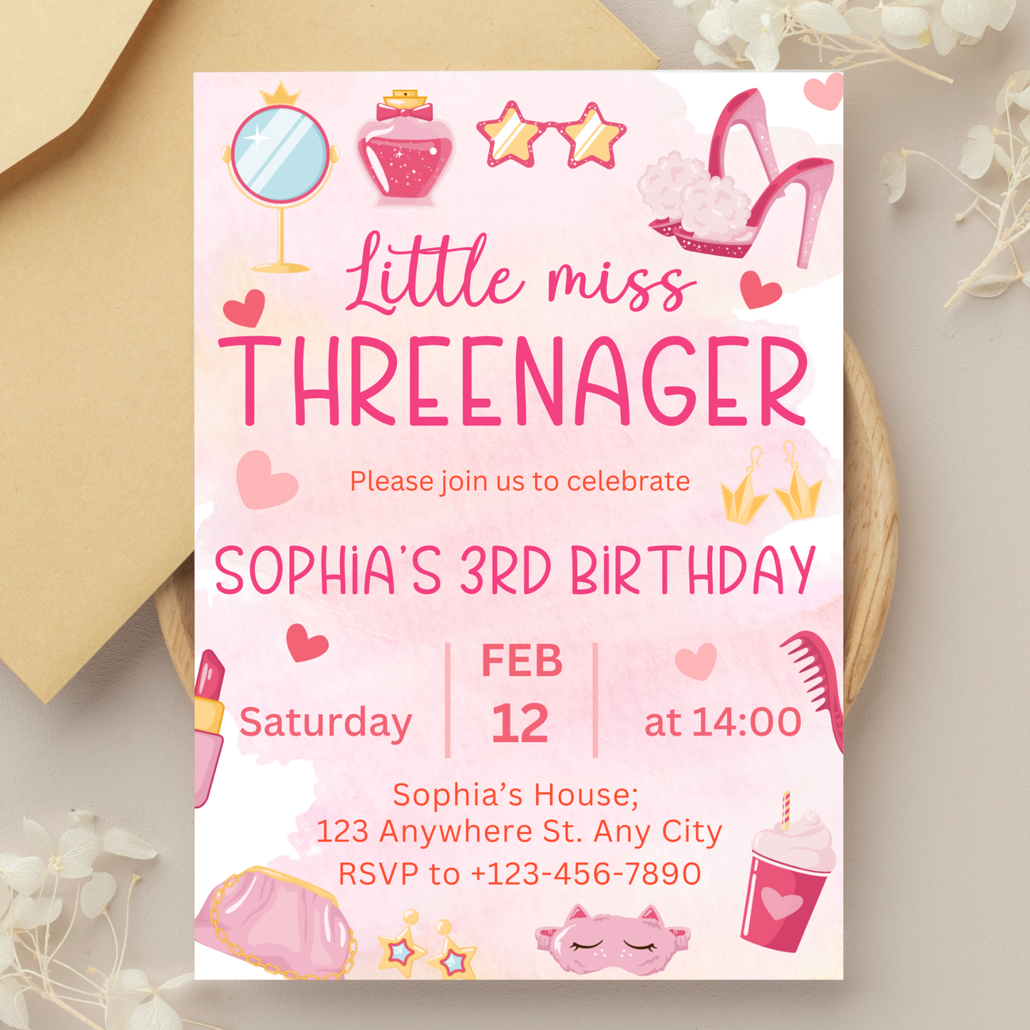 "Threenager" Birthday Invitation Template