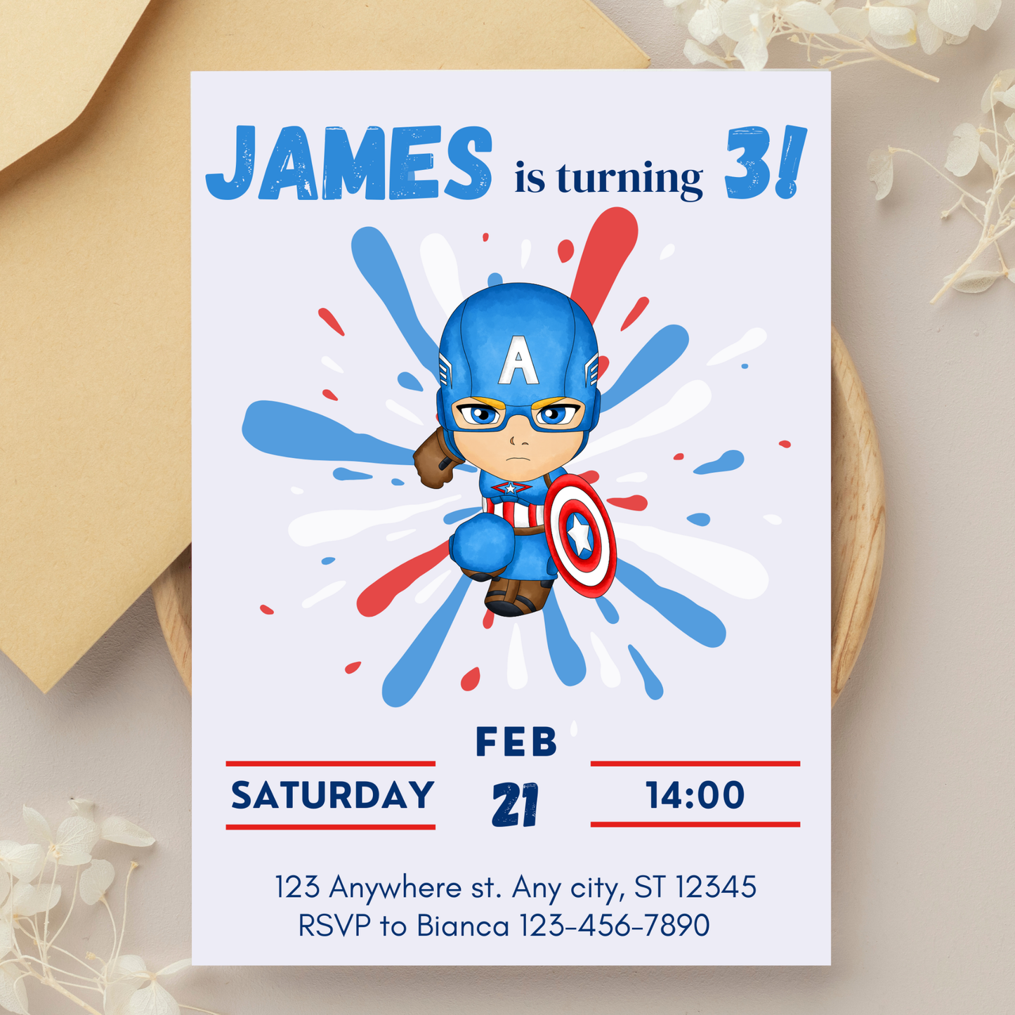 Captain America-Themed Birthday Invitation