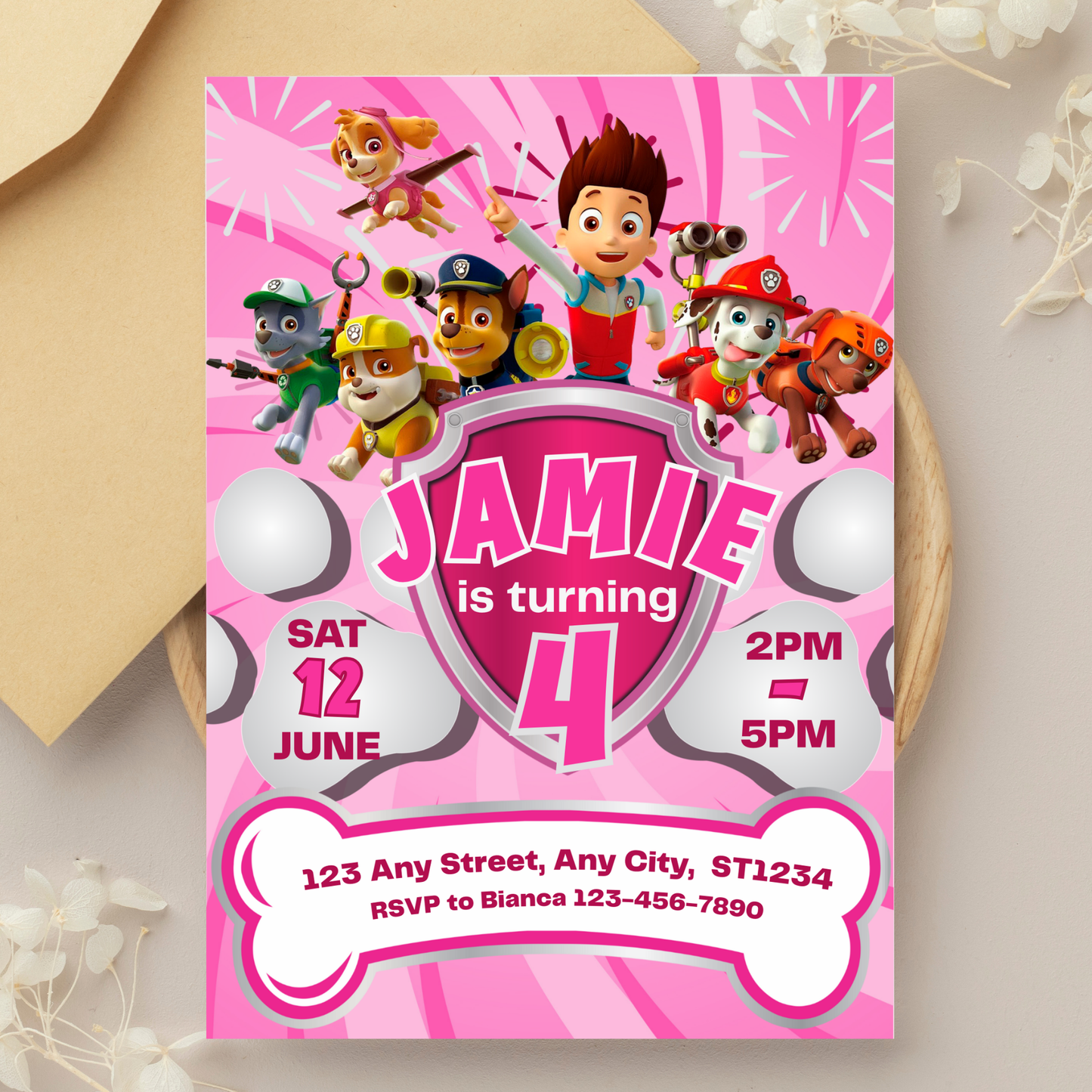 Pink Paw Patrol Birthday Invitation Template
