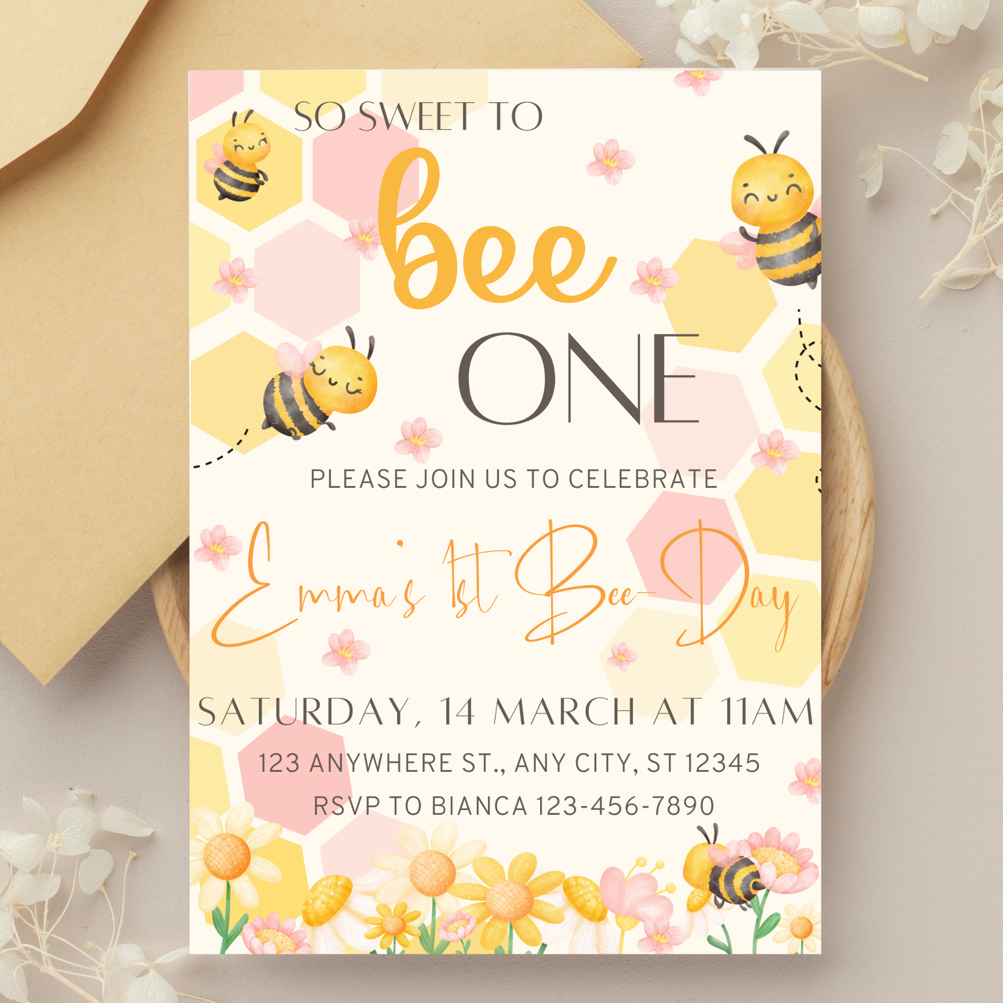 "Sweet to Bee" Themed Birthday Invitation Template