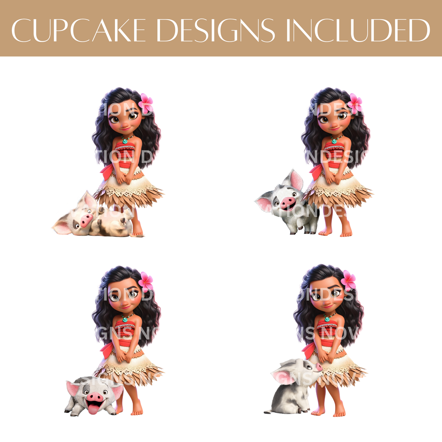 Custom Face Moana & Pua Cupcake Topper
