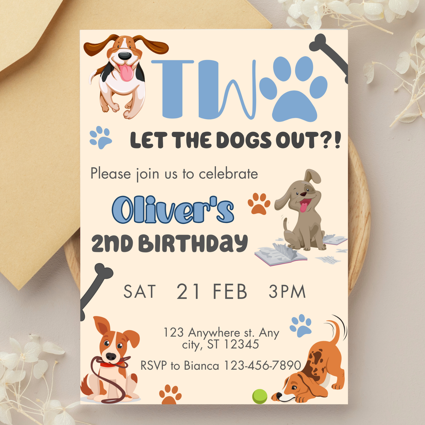 "TWO Let the Dogs Out!?" Birthday Invitation