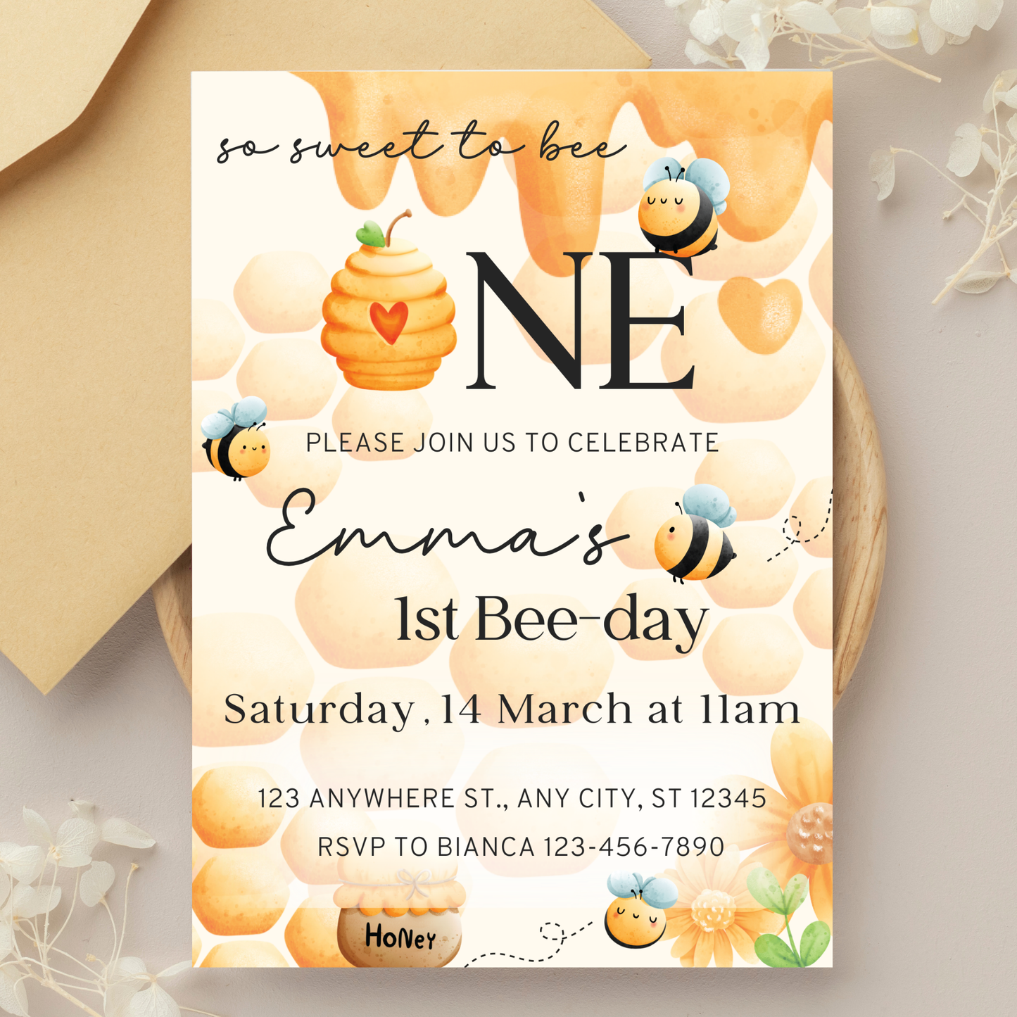 "Sweet to Bee" Birthday Invitation Template