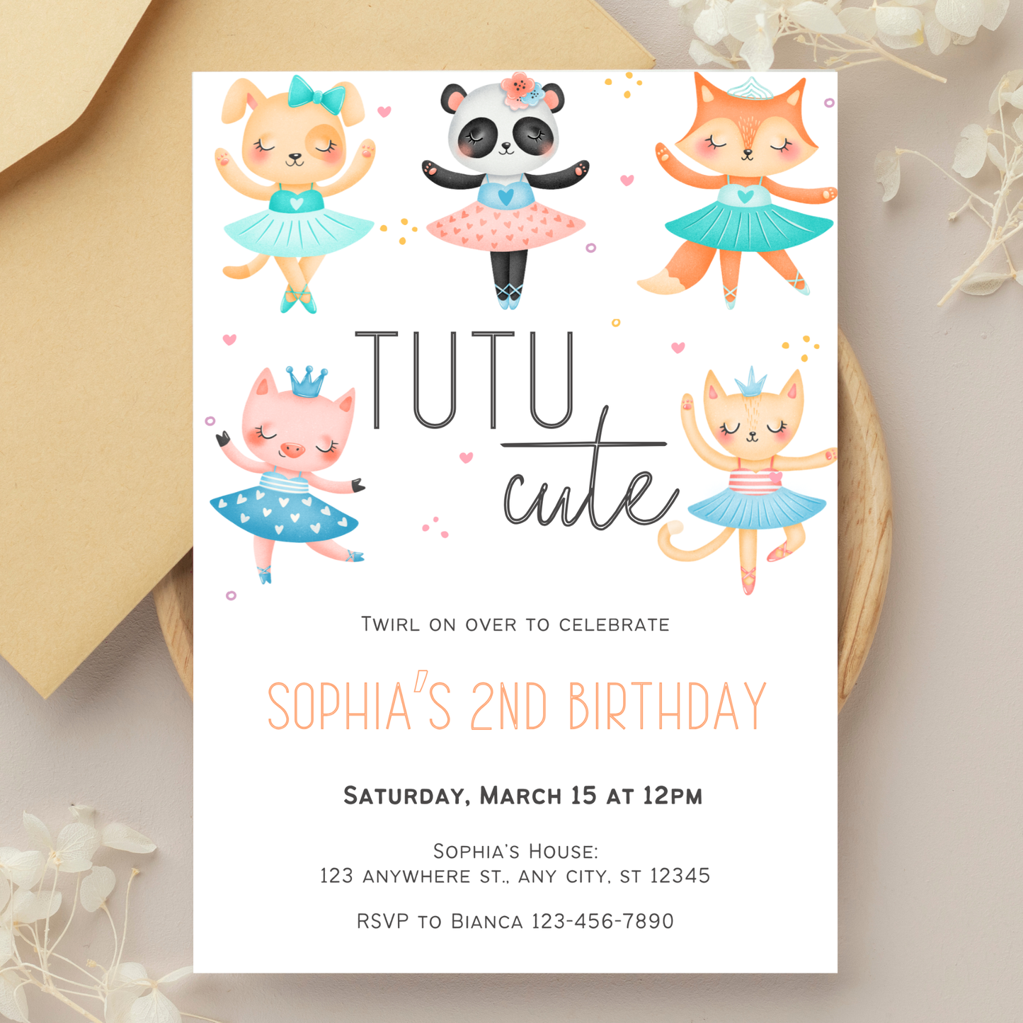 “Tutu Cute” Ballerina-Themed Birthday Invitation
