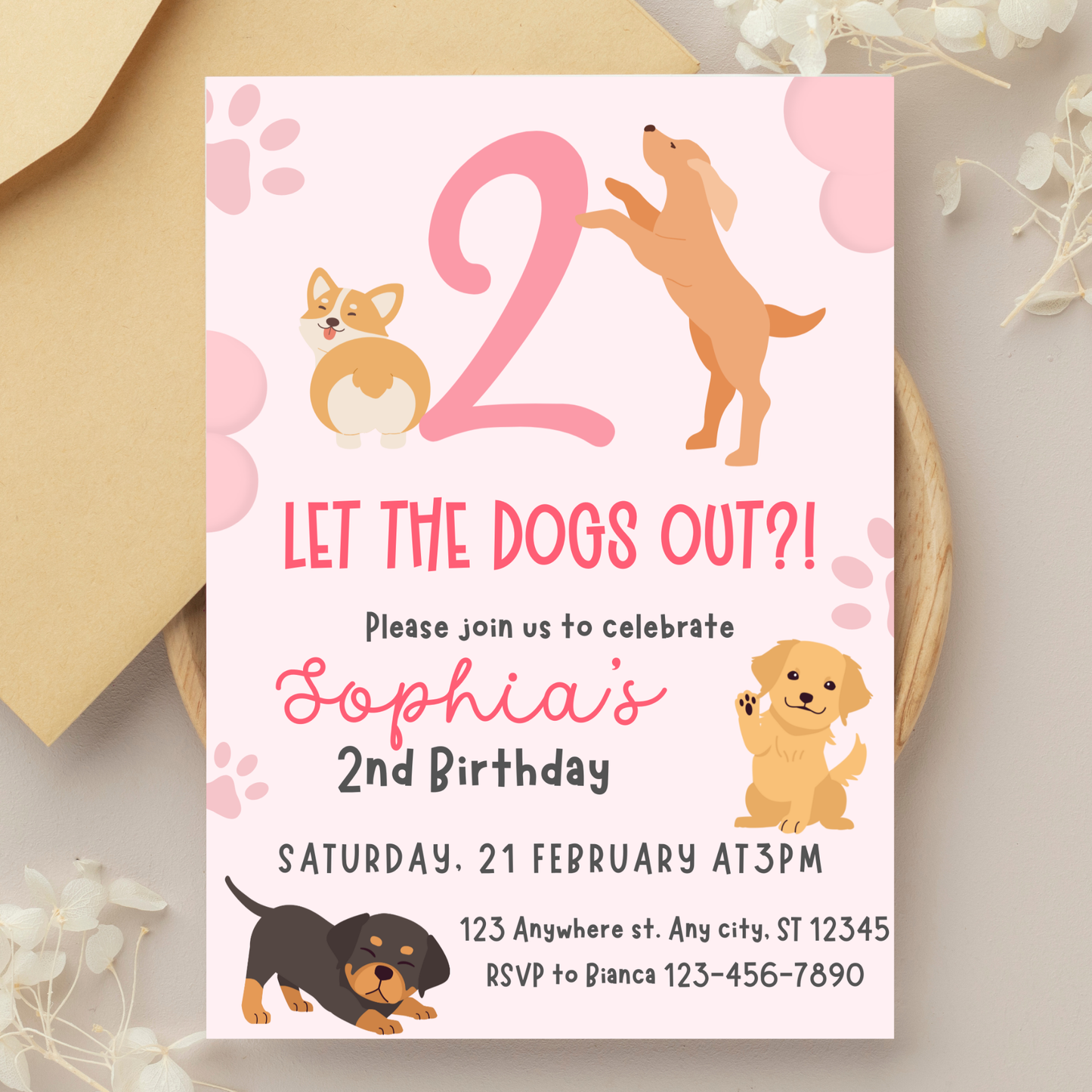 "TWO Let the Dogs Out?!" Birthday Invitation