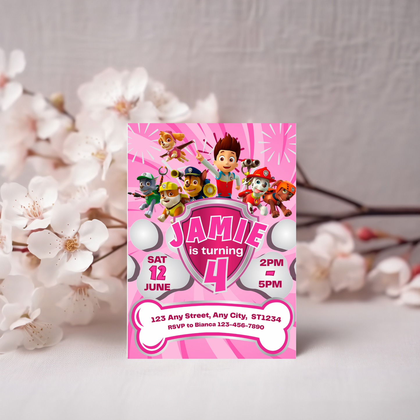 Pink Paw Patrol Birthday Invitation Template