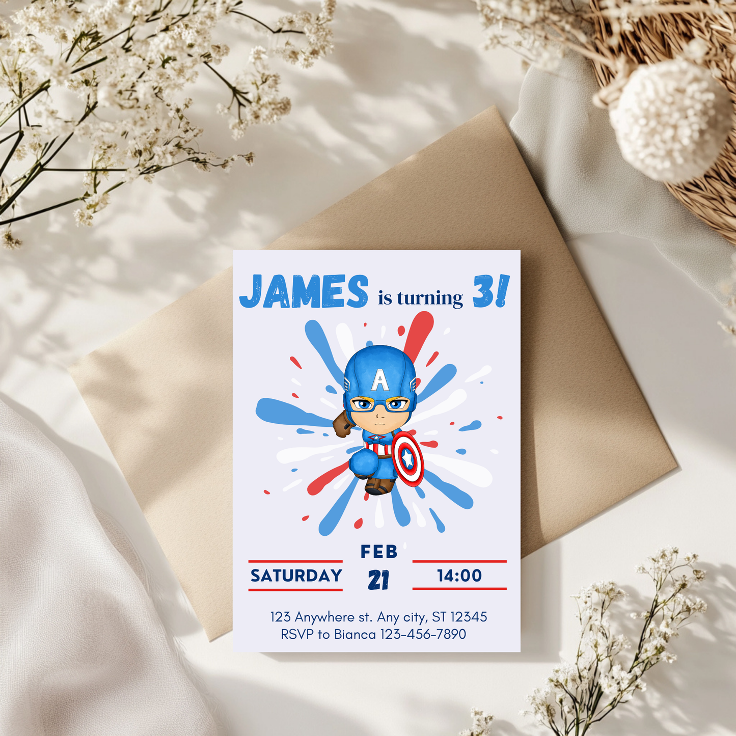 Captain America-Themed Birthday Invitation