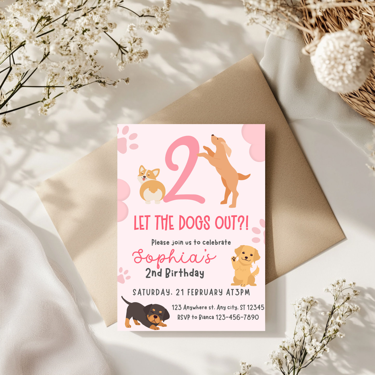 "TWO Let the Dogs Out?!" Birthday Invitation
