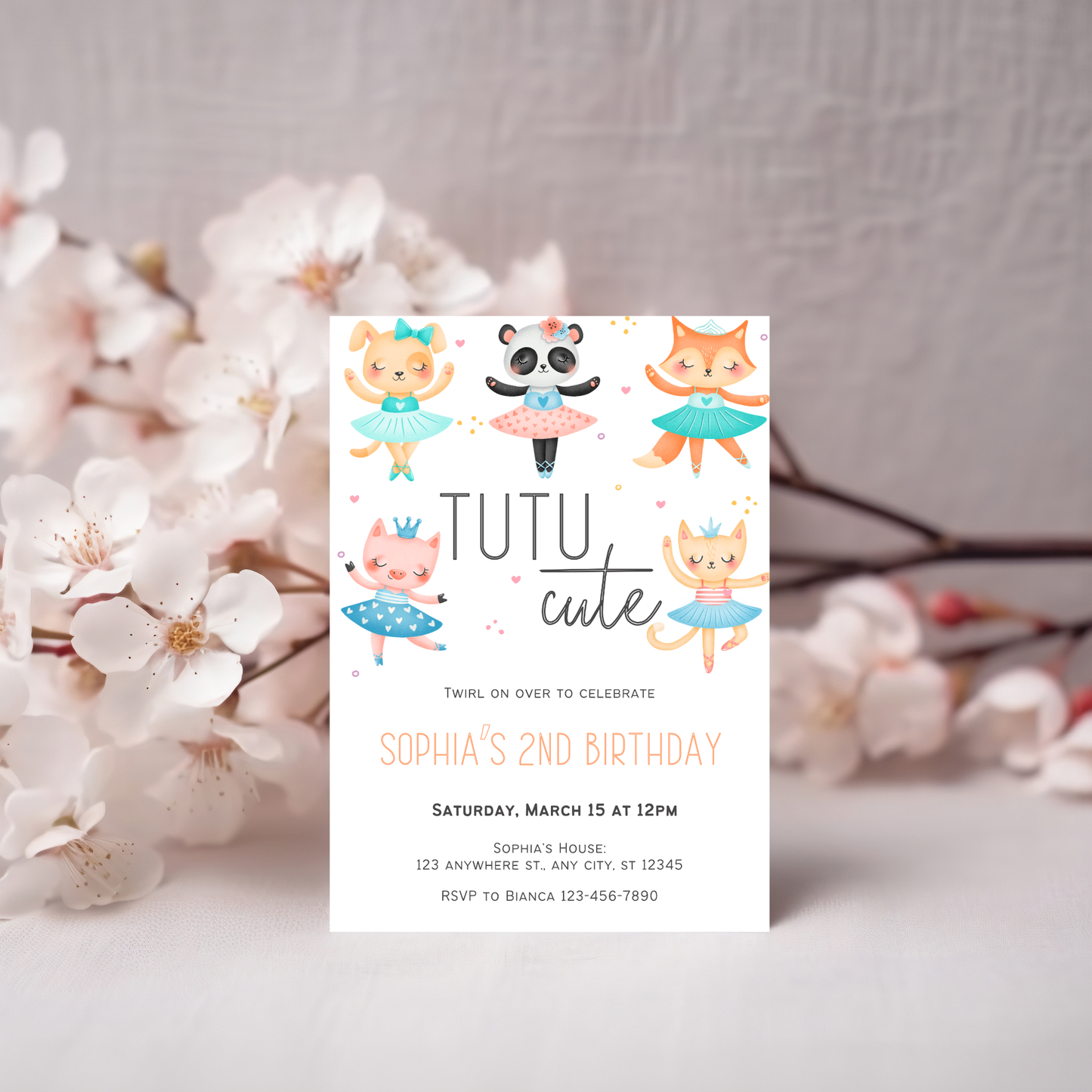 “Tutu Cute” Ballerina-Themed Birthday Invitation