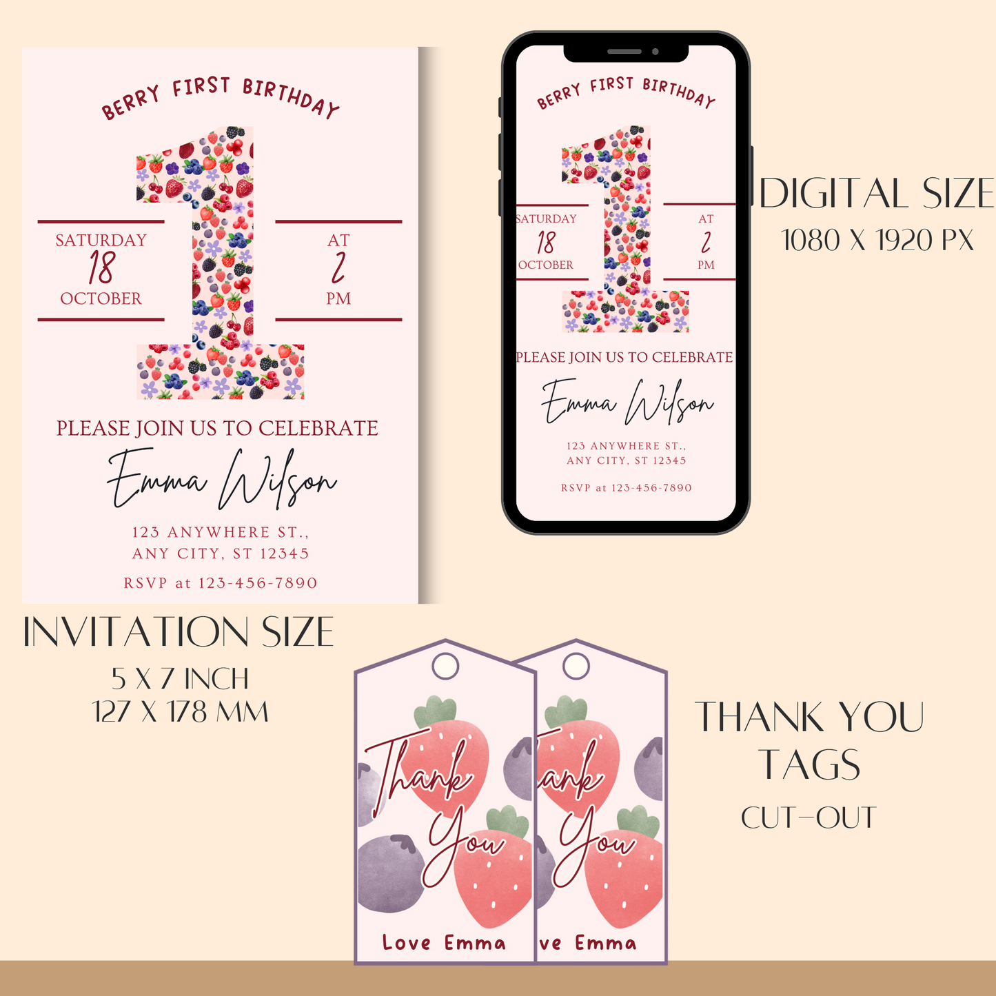 “Berry First” Birthday Invitation