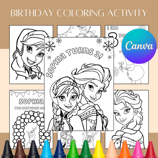 Editable Frozen Birthday Coloring Activity – Digital Download