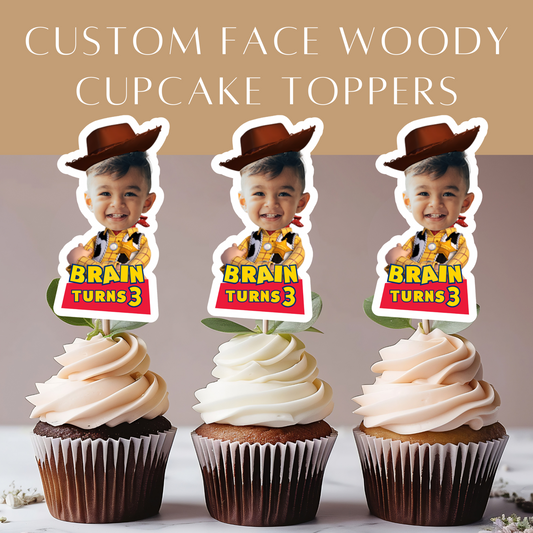 Custom Face Woody Cupcake Topper – Yeehaw! It’s Party Time!
