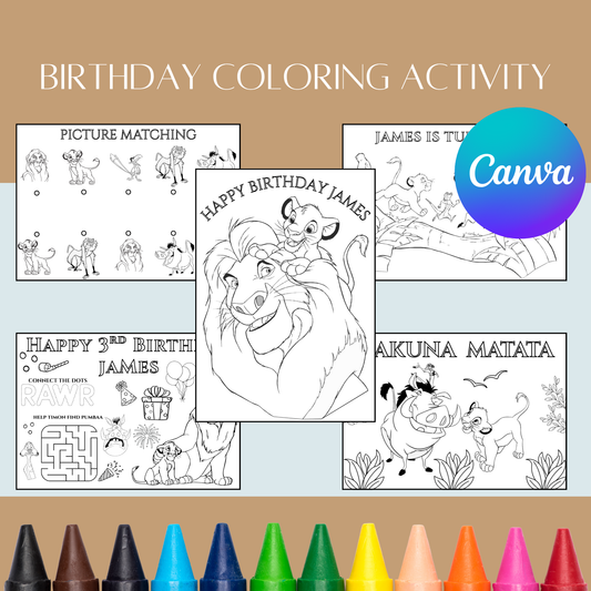 Editable Lion King Birthday Coloring Activity